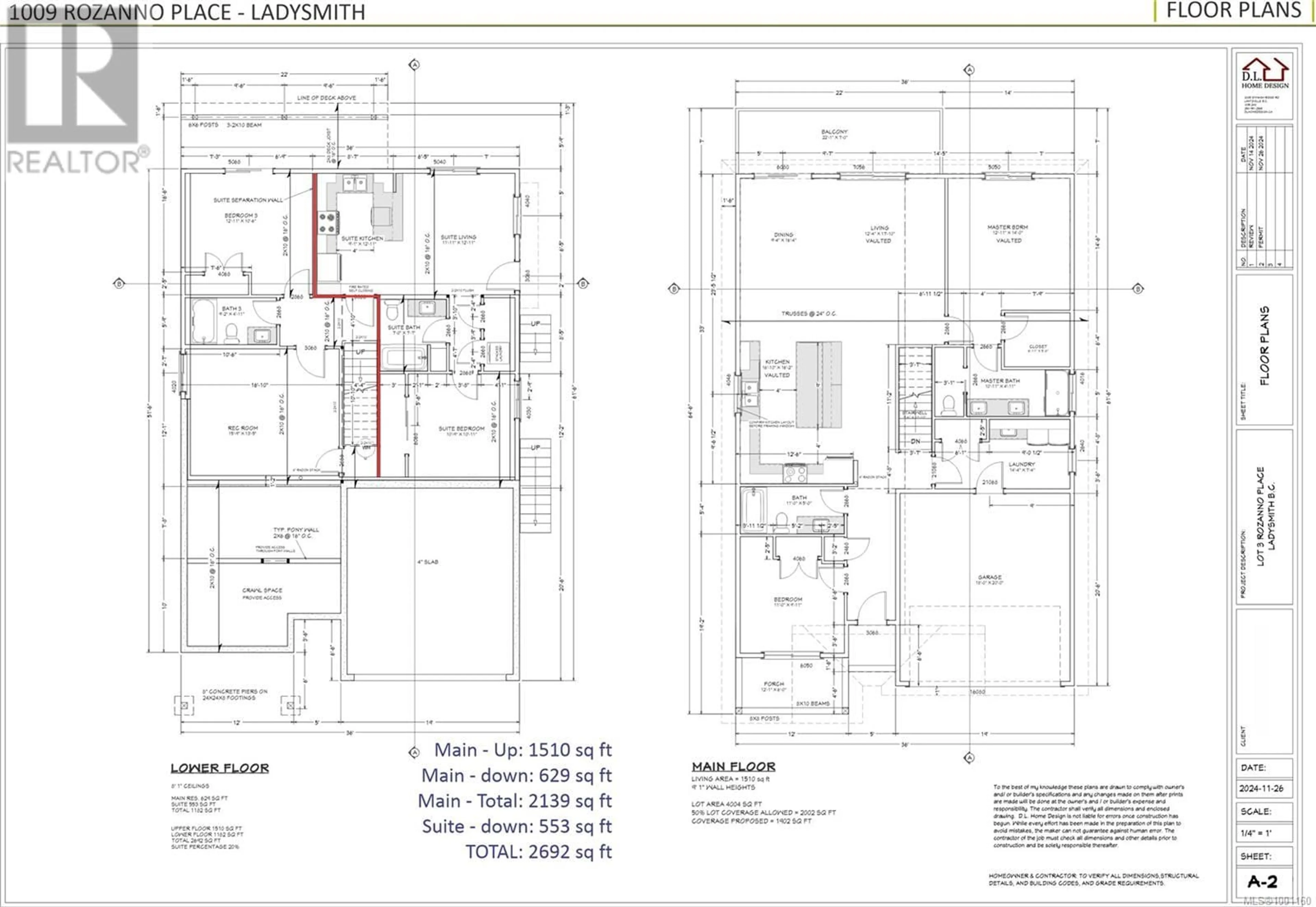Floor plan for 1009 ROZZANO PLACE, Ladysmith British Columbia V9G1P8
