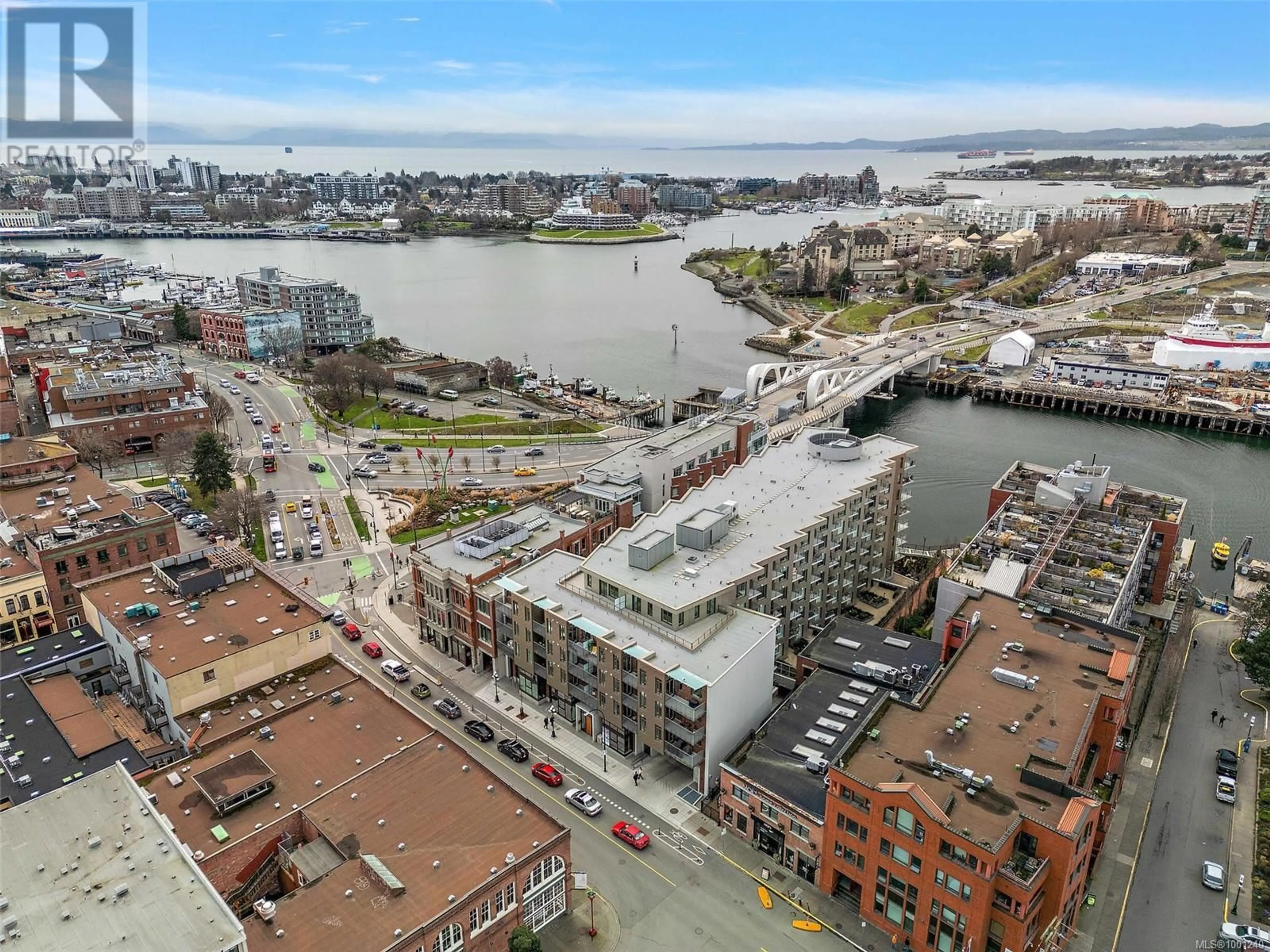 A pic from outside/outdoor area/front of a property/back of a property/a pic from drone, water/lake/river/ocean view for 807 - 1628 STORE STREET, Victoria British Columbia V8W3K3