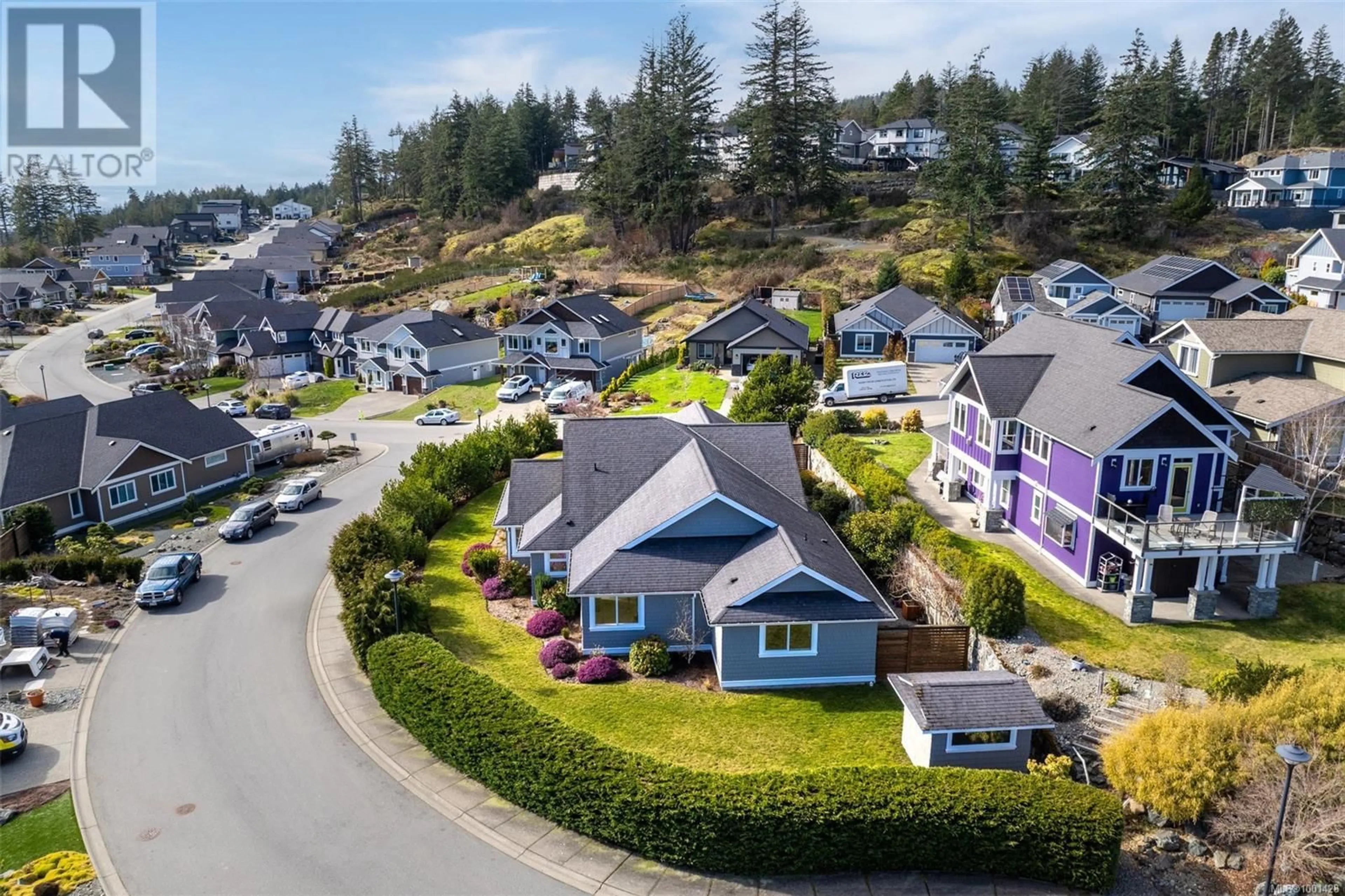 A pic from outside/outdoor area/front of a property/back of a property/a pic from drone, street for 2363 MOUNTAIN HEIGHTS DRIVE, Sooke British Columbia V9Z1M4