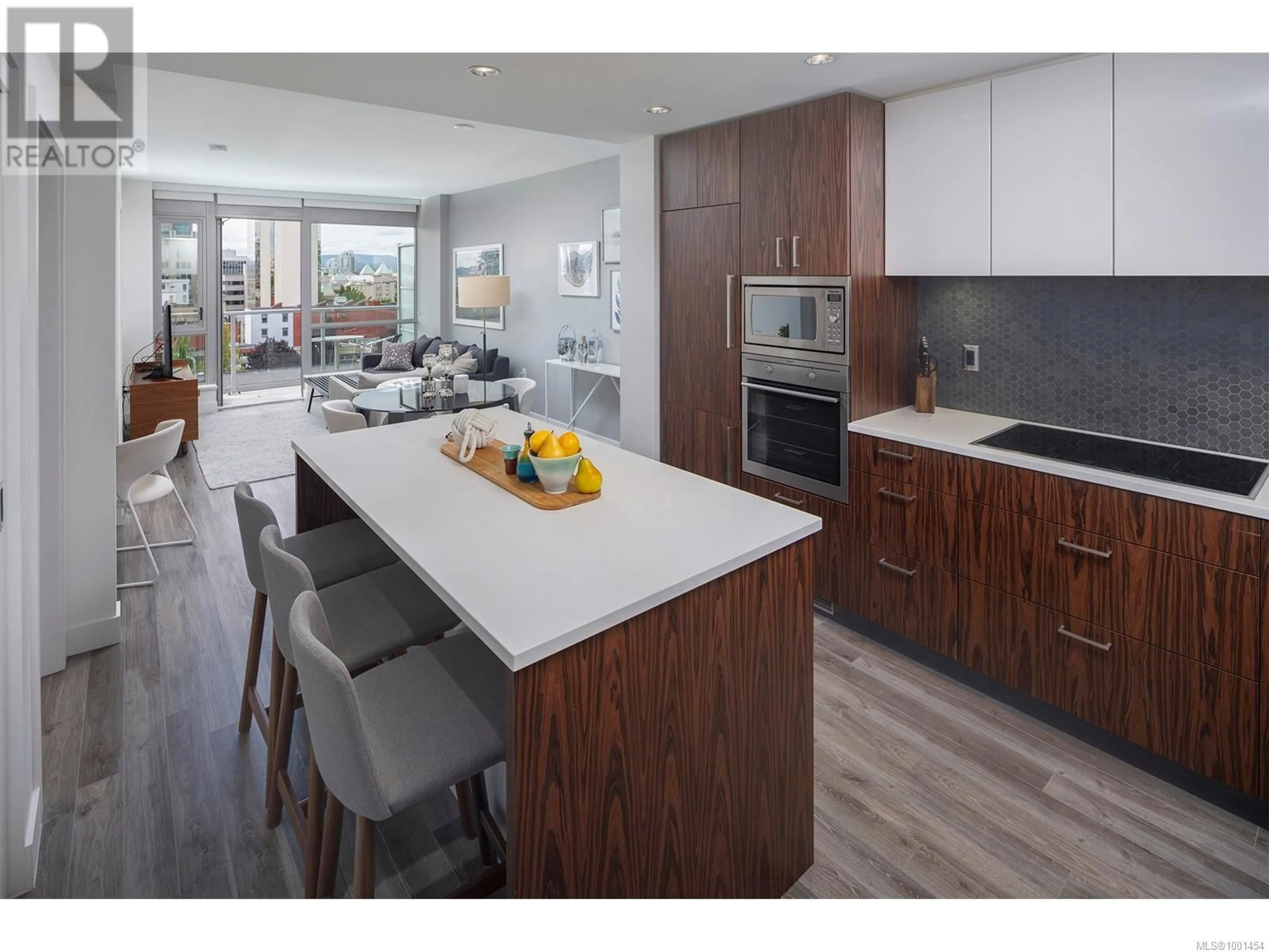 Open concept kitchen, wood/laminate floor for 710 - 838 BROUGHTON STREET, Victoria British Columbia V8W1E4