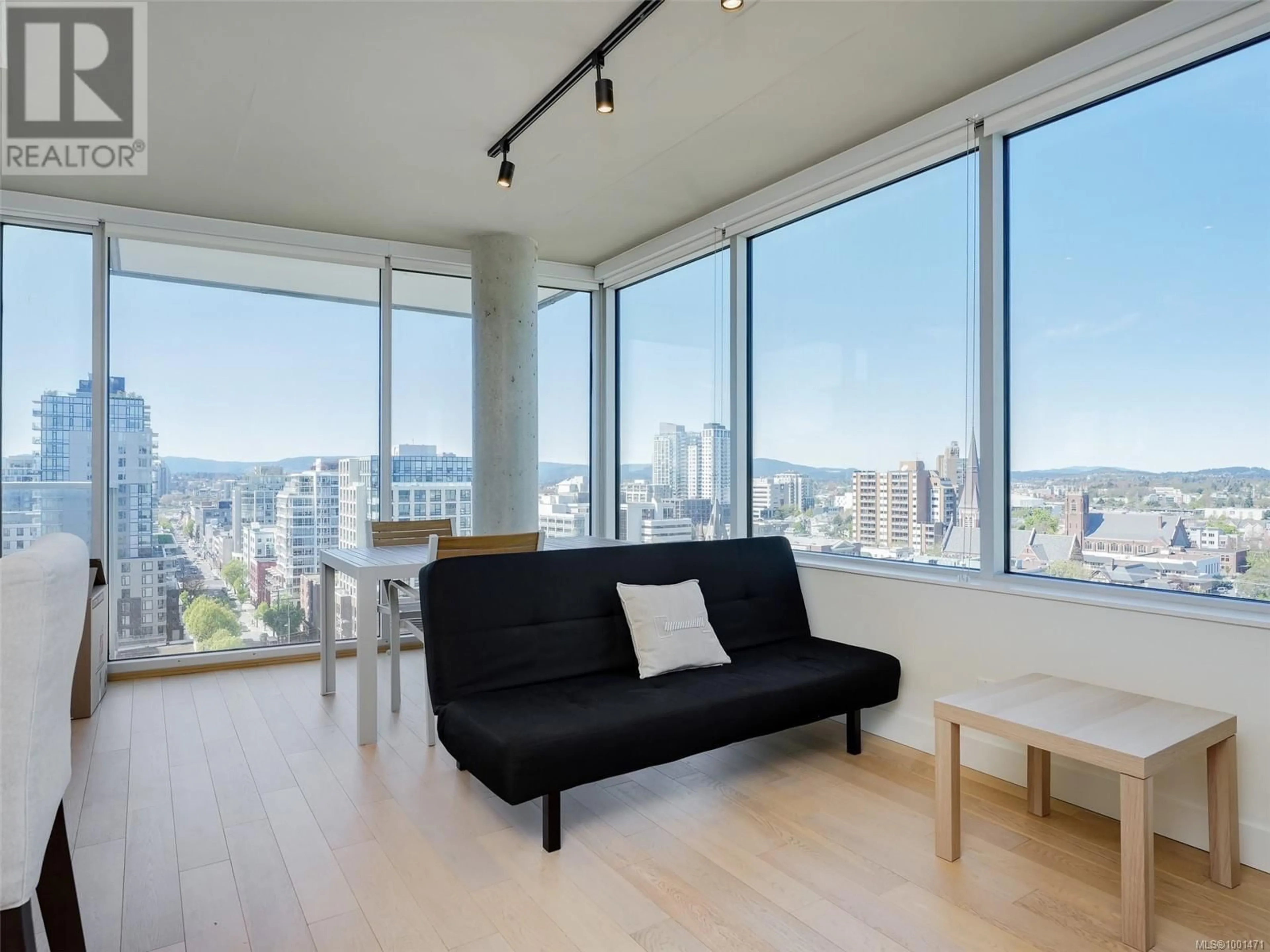 Living room with furniture, wood/laminate floor for 1404 - 989 JOHNSON STREET, Victoria British Columbia V8V0E3