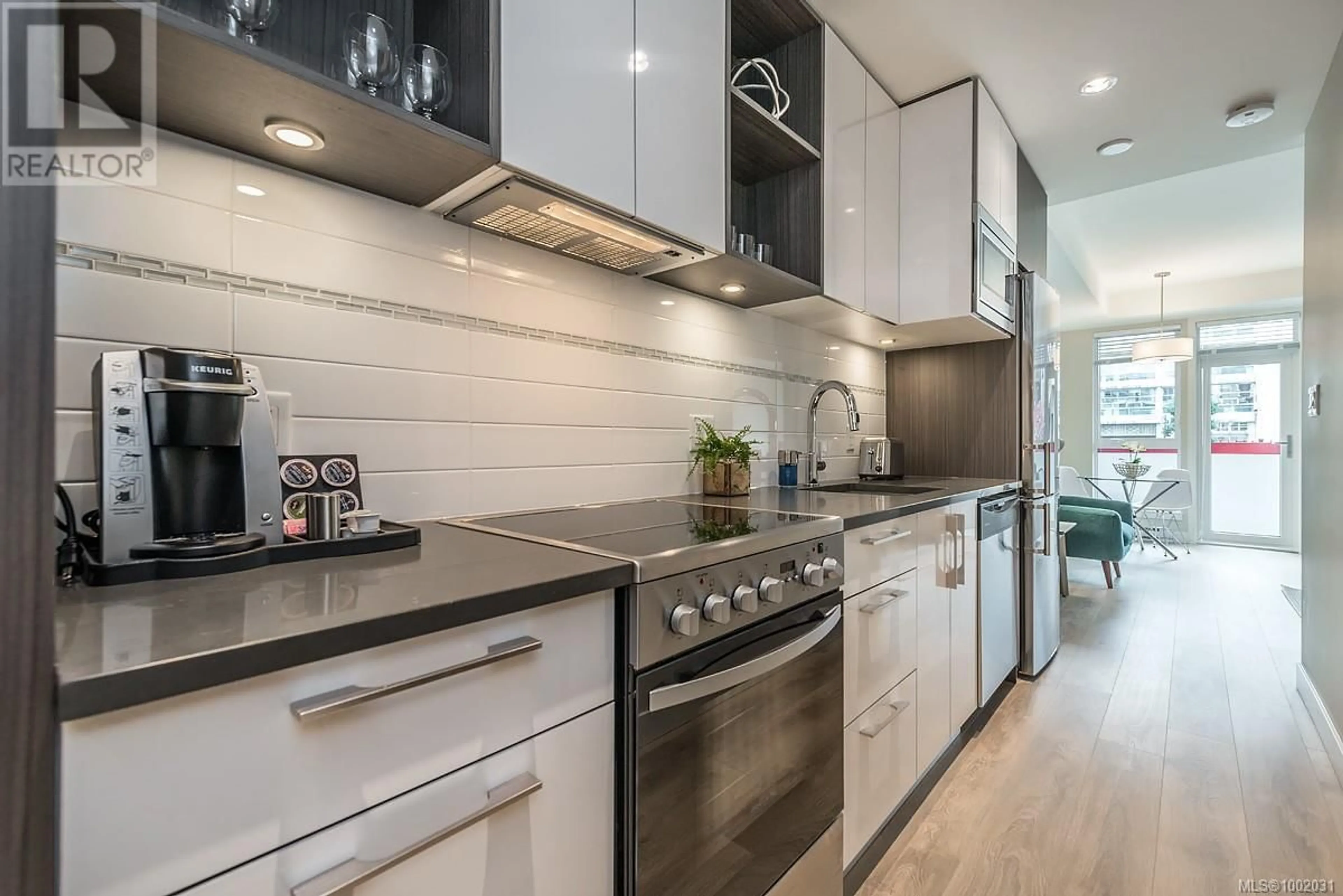 Contemporary kitchen, ceramic/tile floor for 205 - 613 HERALD STREET, Victoria British Columbia V8W1S8