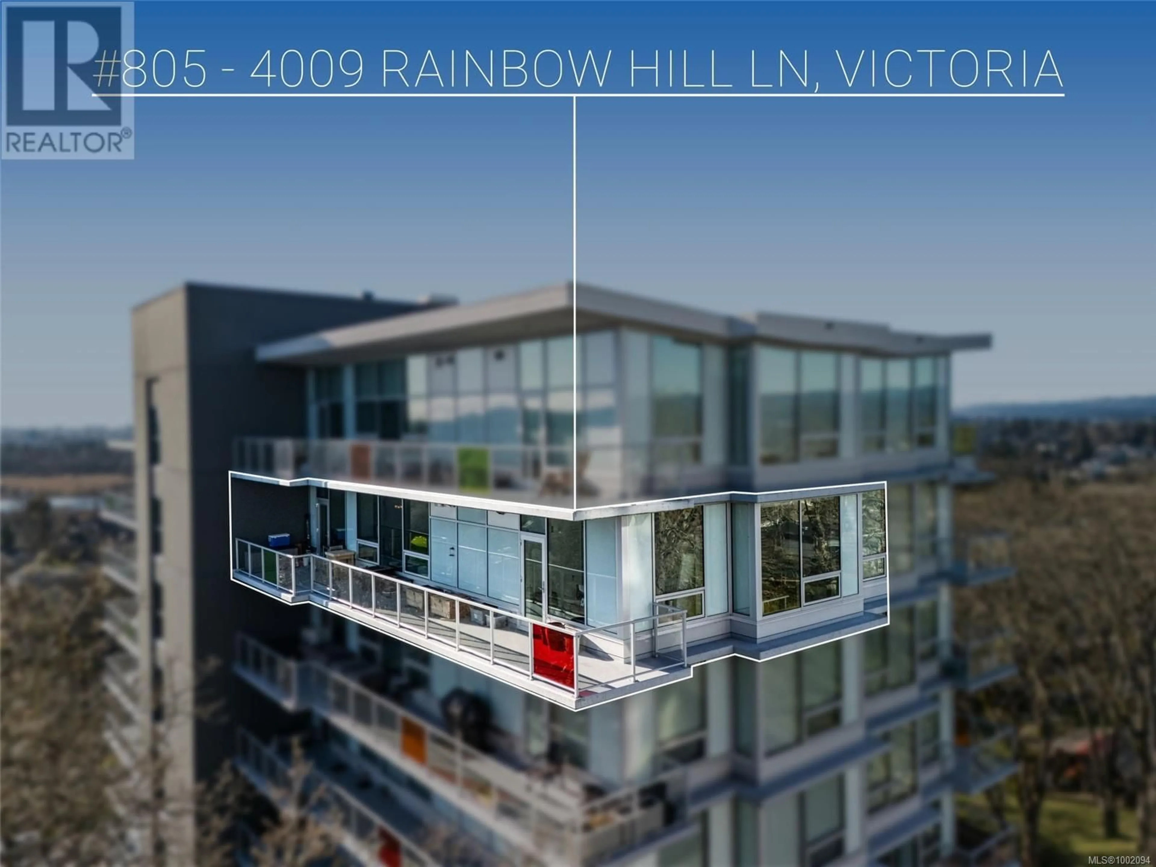 Home with vinyl exterior material, city buildings view from balcony for 805 - 4009 RAINBOW HILL LANE, Saanich British Columbia V8X0B3