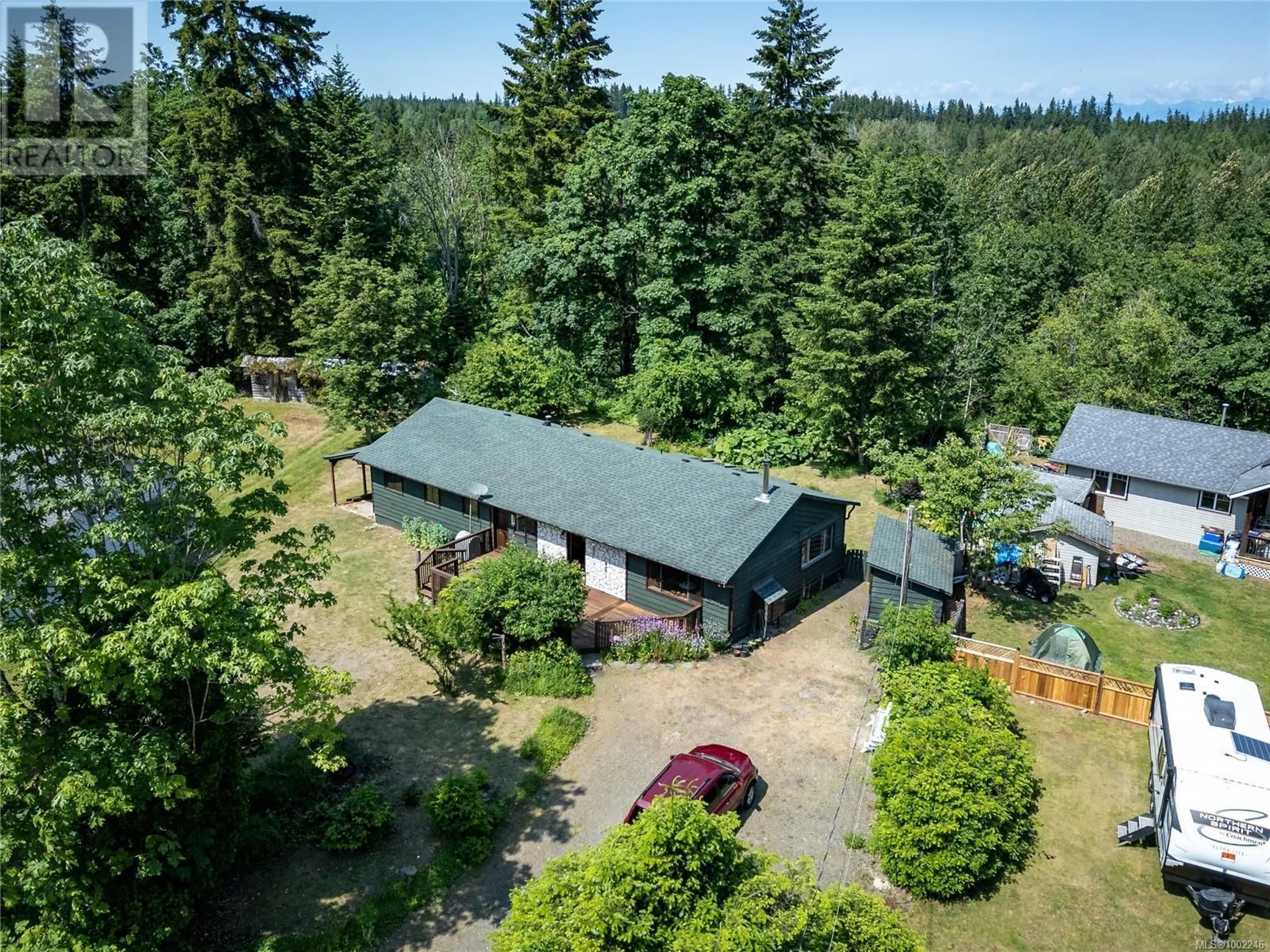 A pic from outside/outdoor area/front of a property/back of a property/a pic from drone, forest/trees view for 9437 MARTIN PARK DRIVE, Black Creek British Columbia V9J1C3