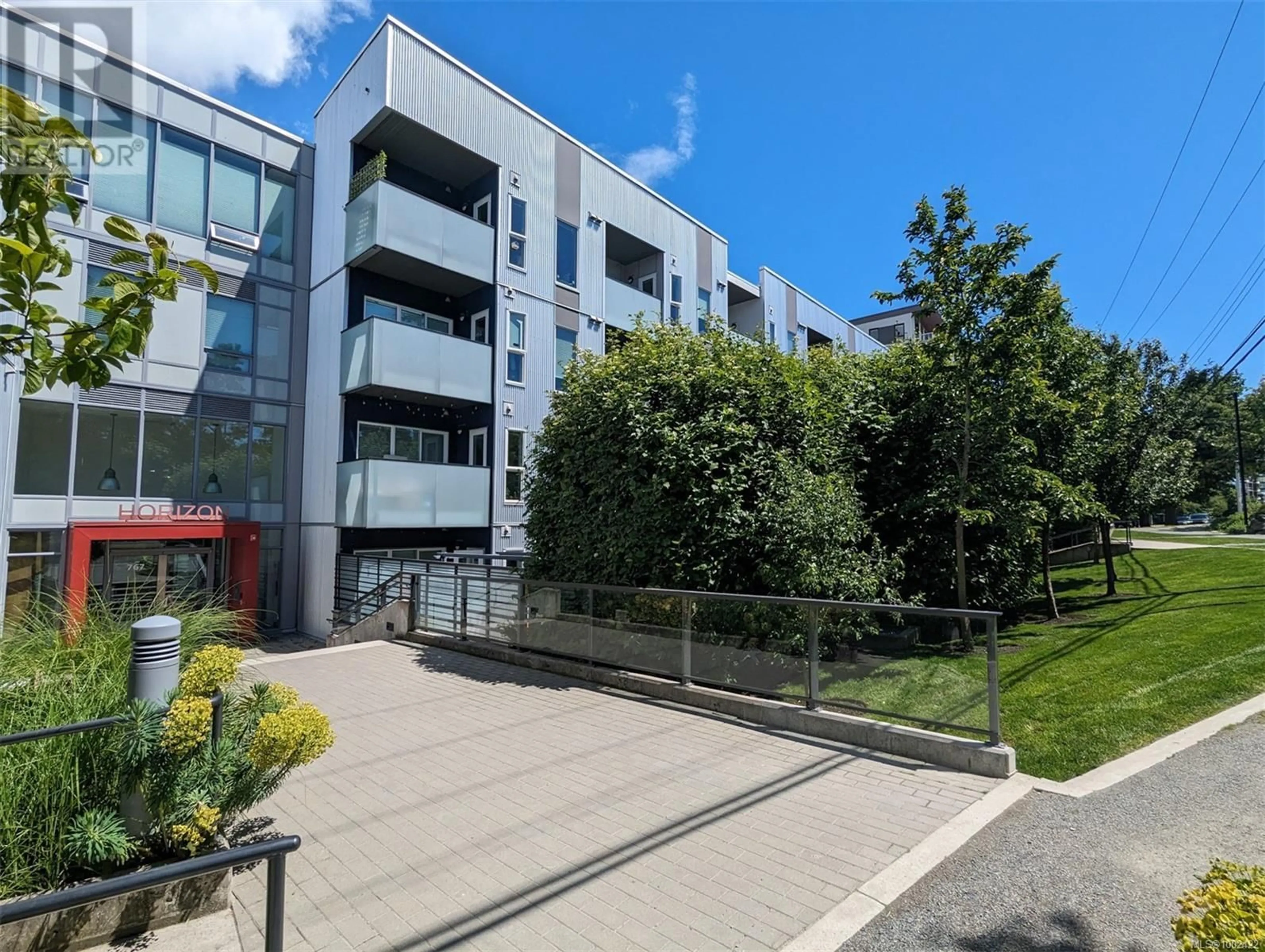 A pic from outside/outdoor area/front of a property/back of a property/a pic from drone, building for 414 - 767 TYEE ROAD, Victoria British Columbia V9A0G5