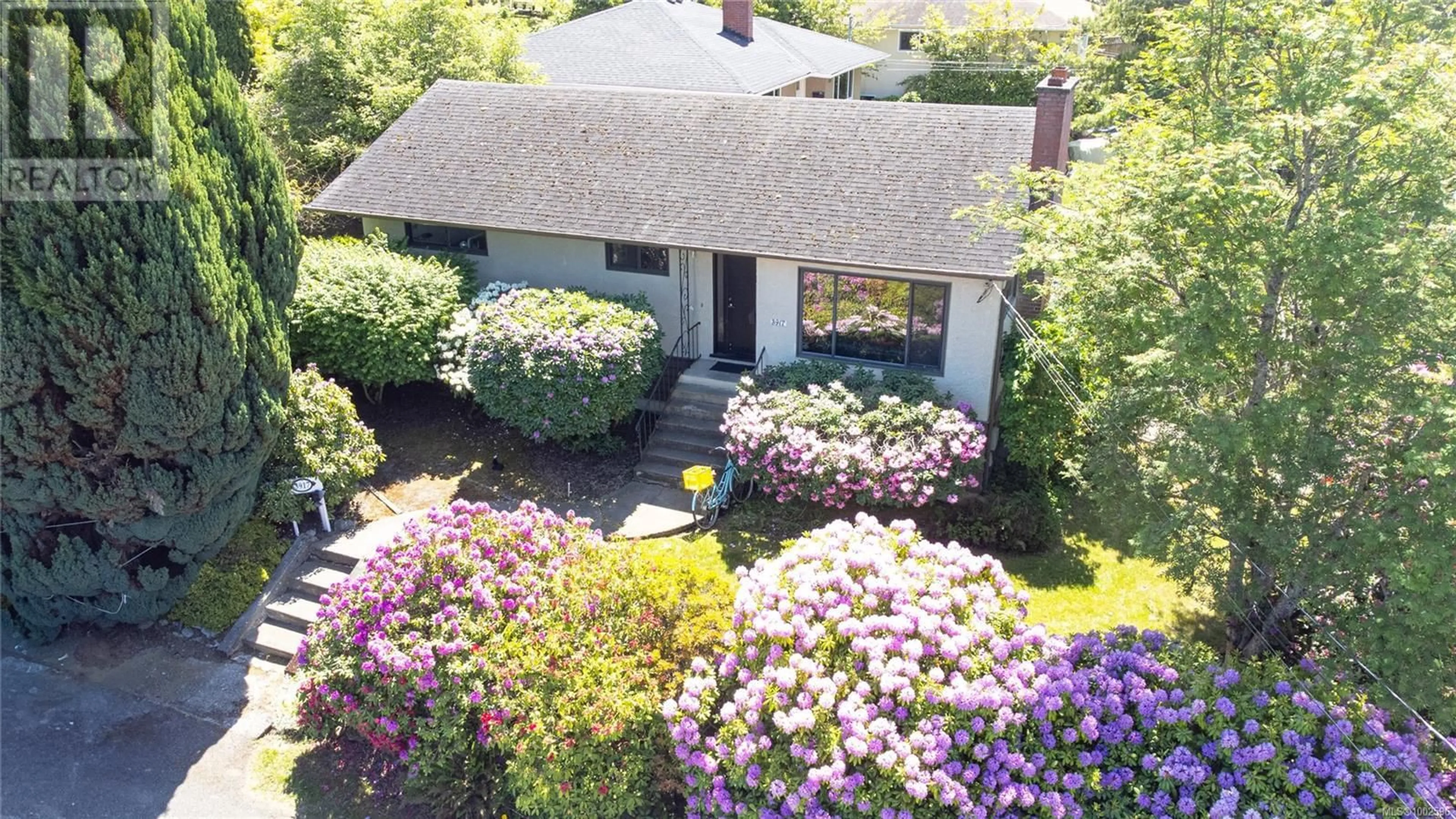 A pic from outside/outdoor area/front of a property/back of a property/a pic from drone, street for 3917 BRAEFOOT PLACE, Saanich British Columbia V9B2X8