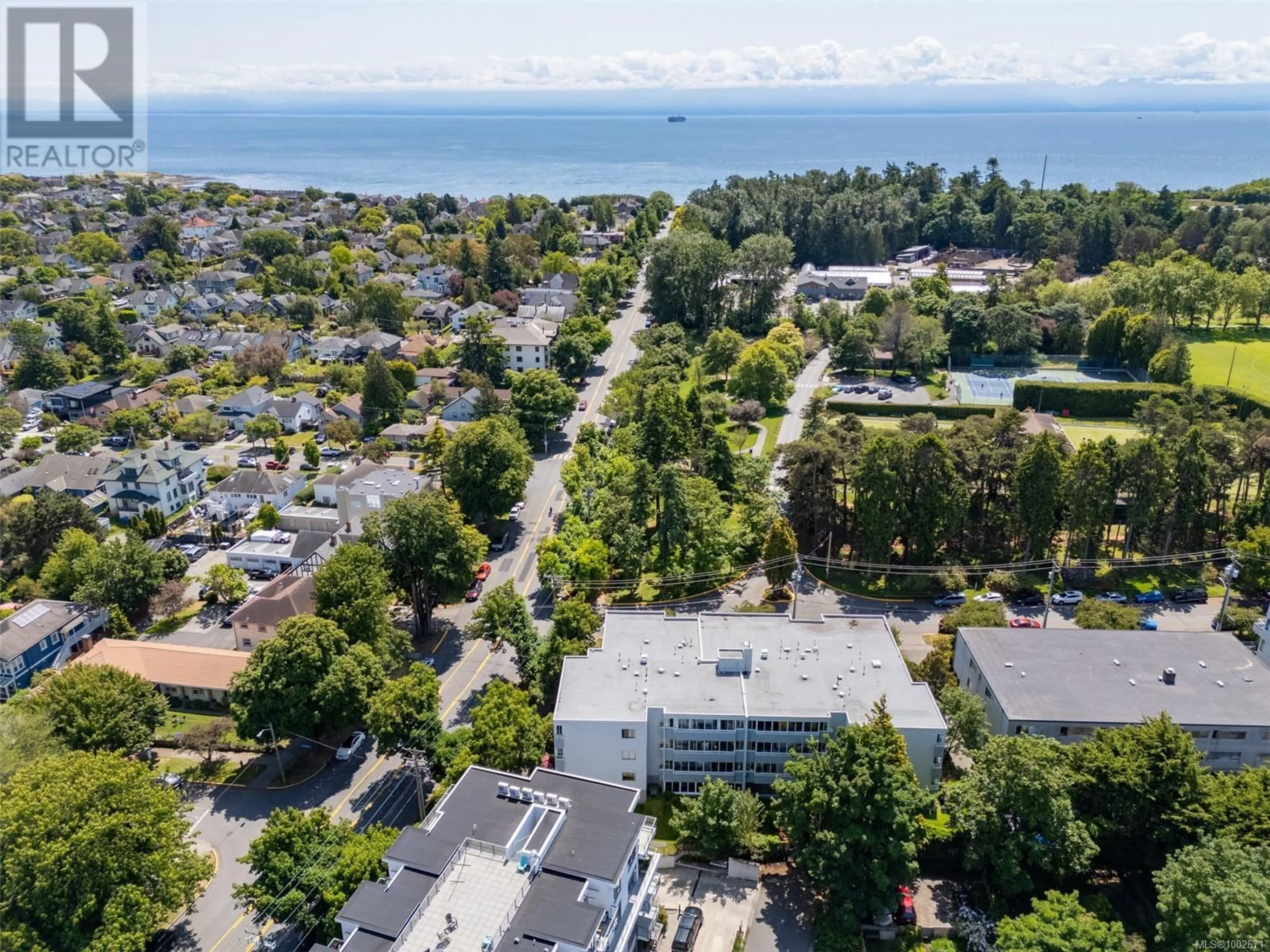 A pic from outside/outdoor area/front of a property/back of a property/a pic from drone, water/lake/river/ocean view for 105 - 1050 PARK BOULEVARD, Victoria British Columbia V8V2T4