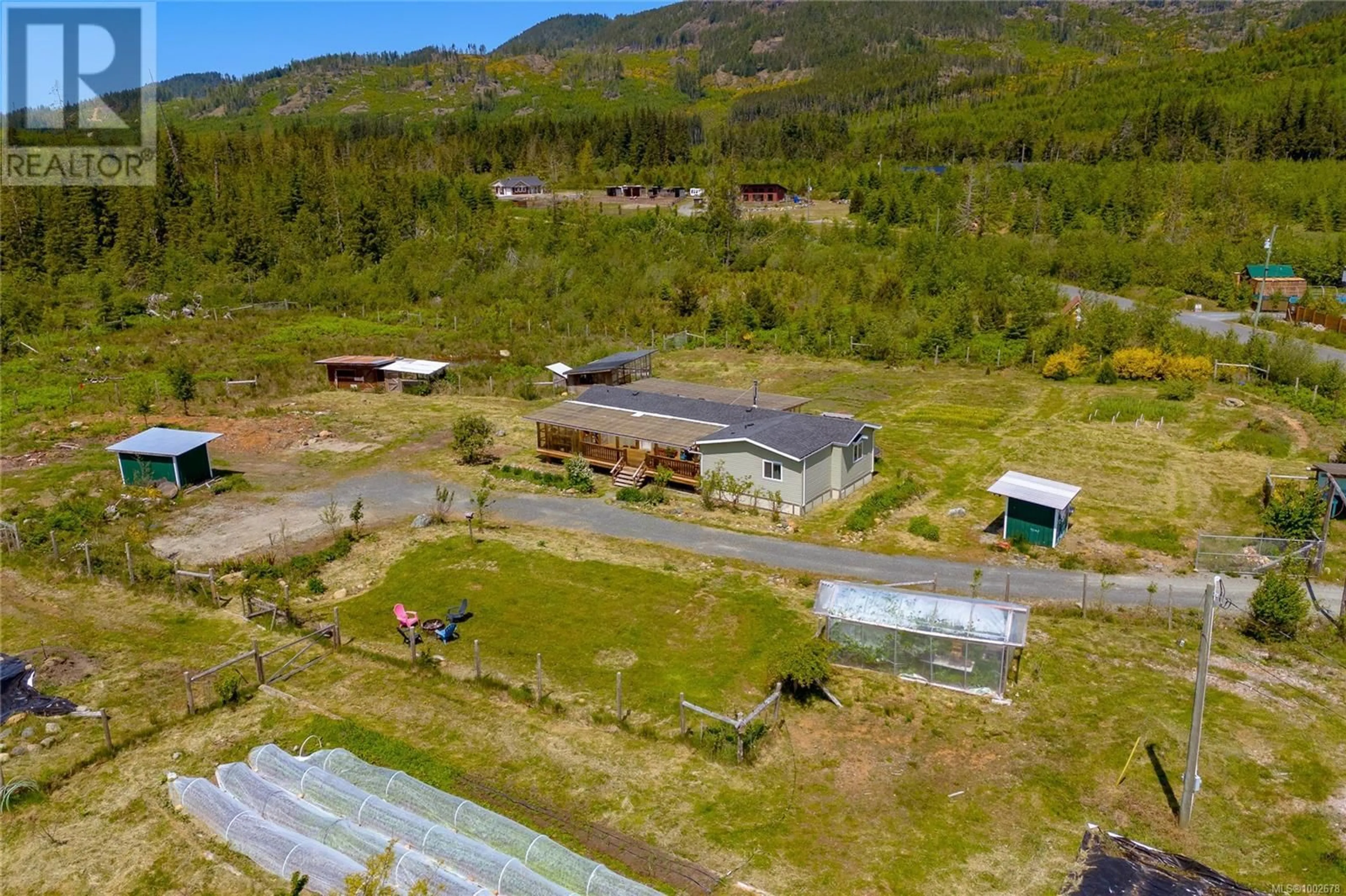 A pic from outside/outdoor area/front of a property/back of a property/a pic from drone, mountain view for 2845 KIRBY CREEK ROAD, Sooke British Columbia V9Z1G4
