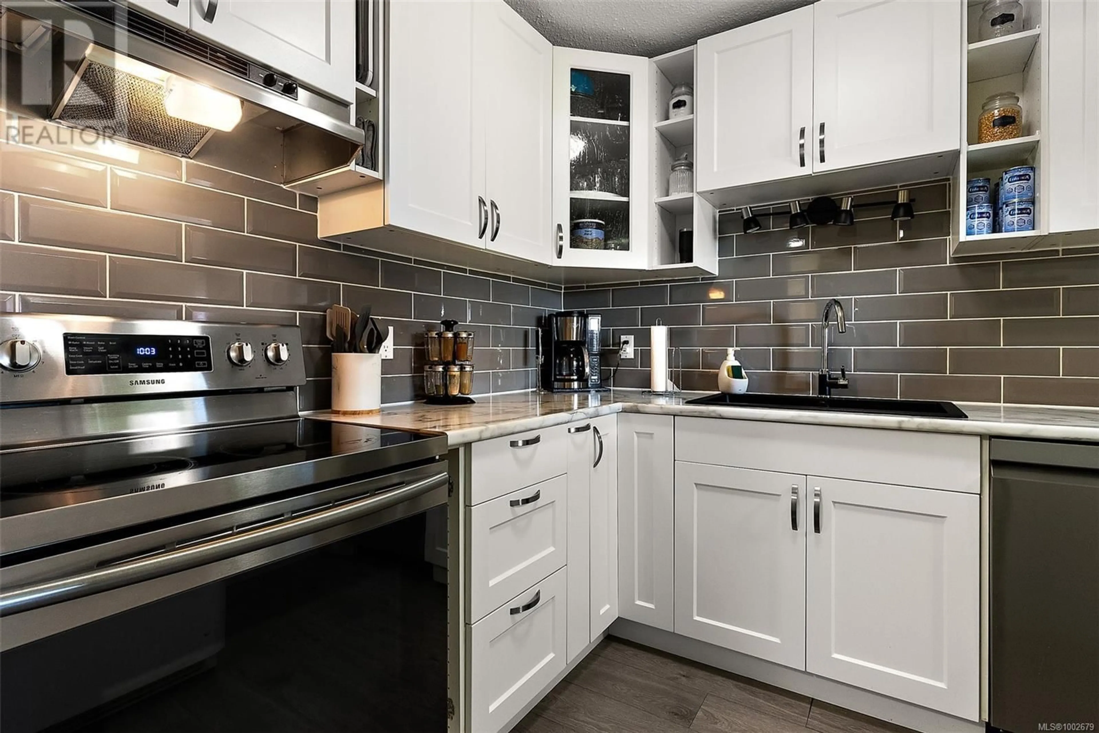 Contemporary kitchen, ceramic/tile floor for 113 - 1991 KALTASIN ROAD, Sooke British Columbia V9Z0B7