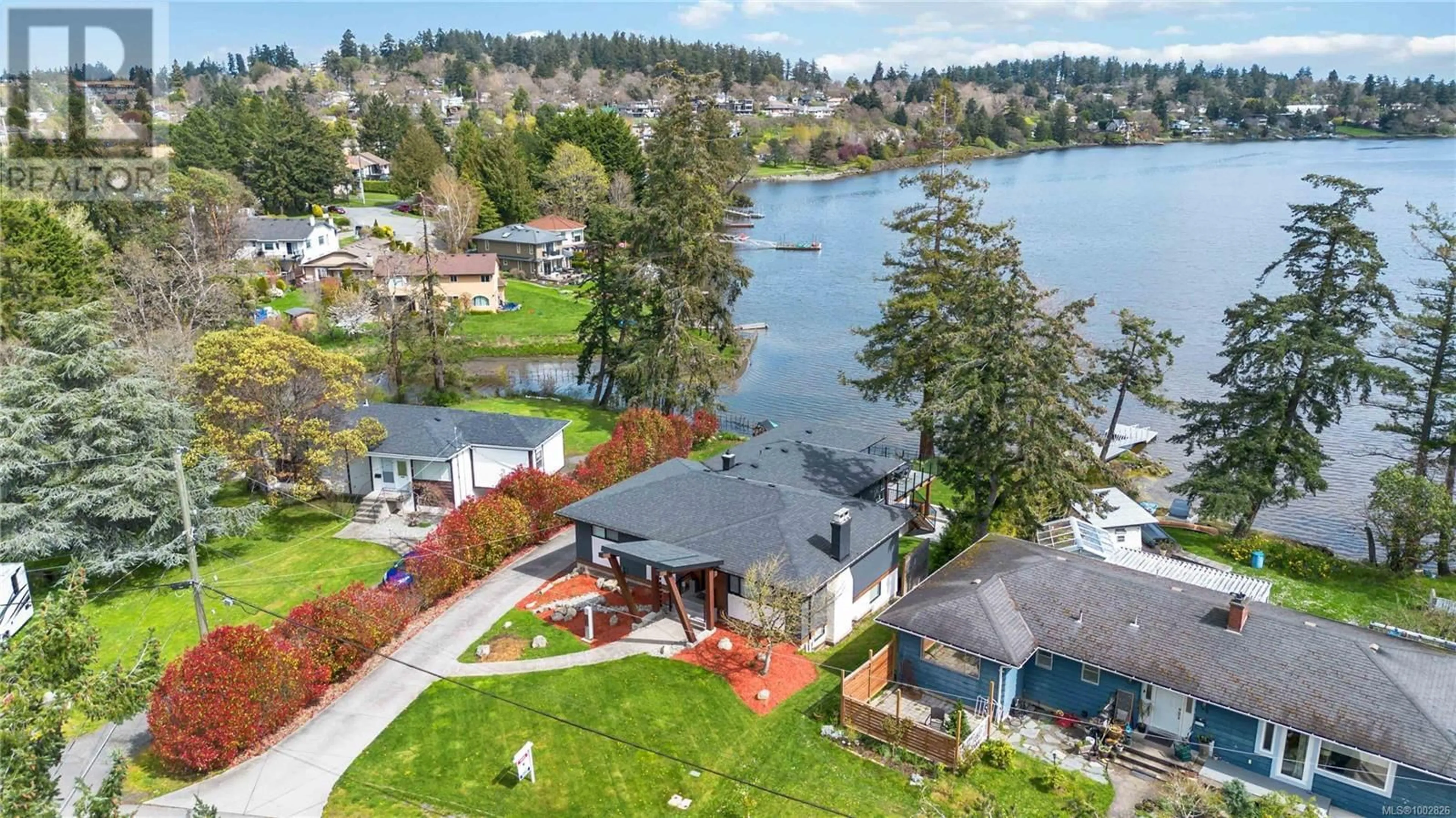 A pic from outside/outdoor area/front of a property/back of a property/a pic from drone, water/lake/river/ocean view for 42 KINGHAM PLACE, View Royal British Columbia V9B1L8
