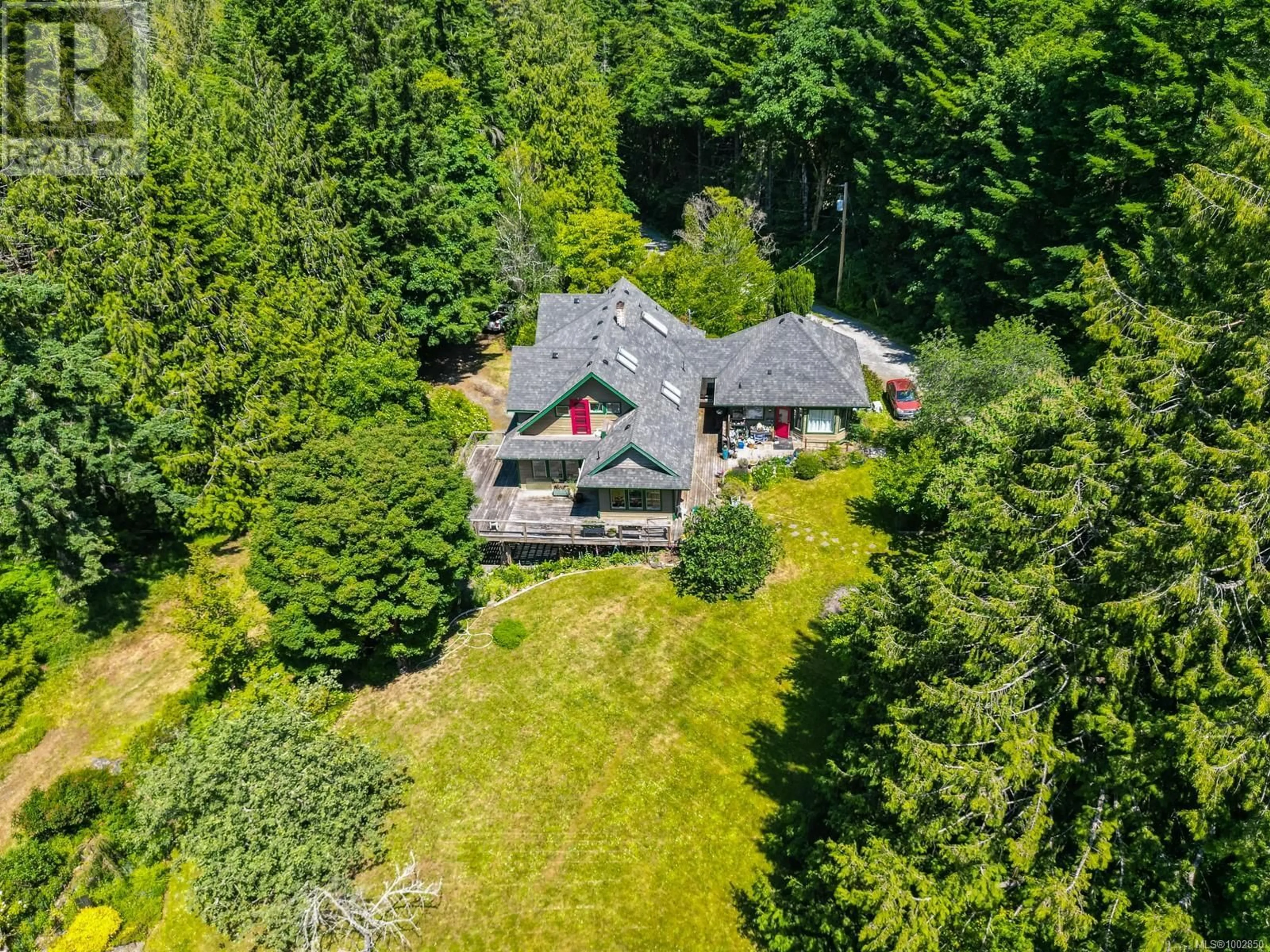 A pic from outside/outdoor area/front of a property/back of a property/a pic from drone, forest/trees view for 780 WINFALL ROAD, Metchosin British Columbia V9C4E4