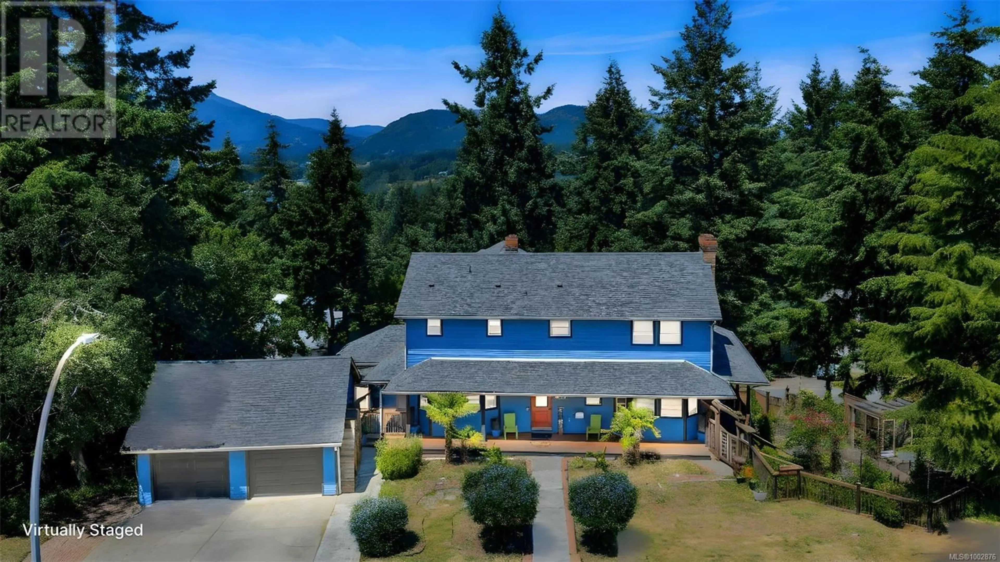 A pic from outside/outdoor area/front of a property/back of a property/a pic from drone, mountain view for 1437 BELCARRA ROAD, Duncan British Columbia V9L5P2