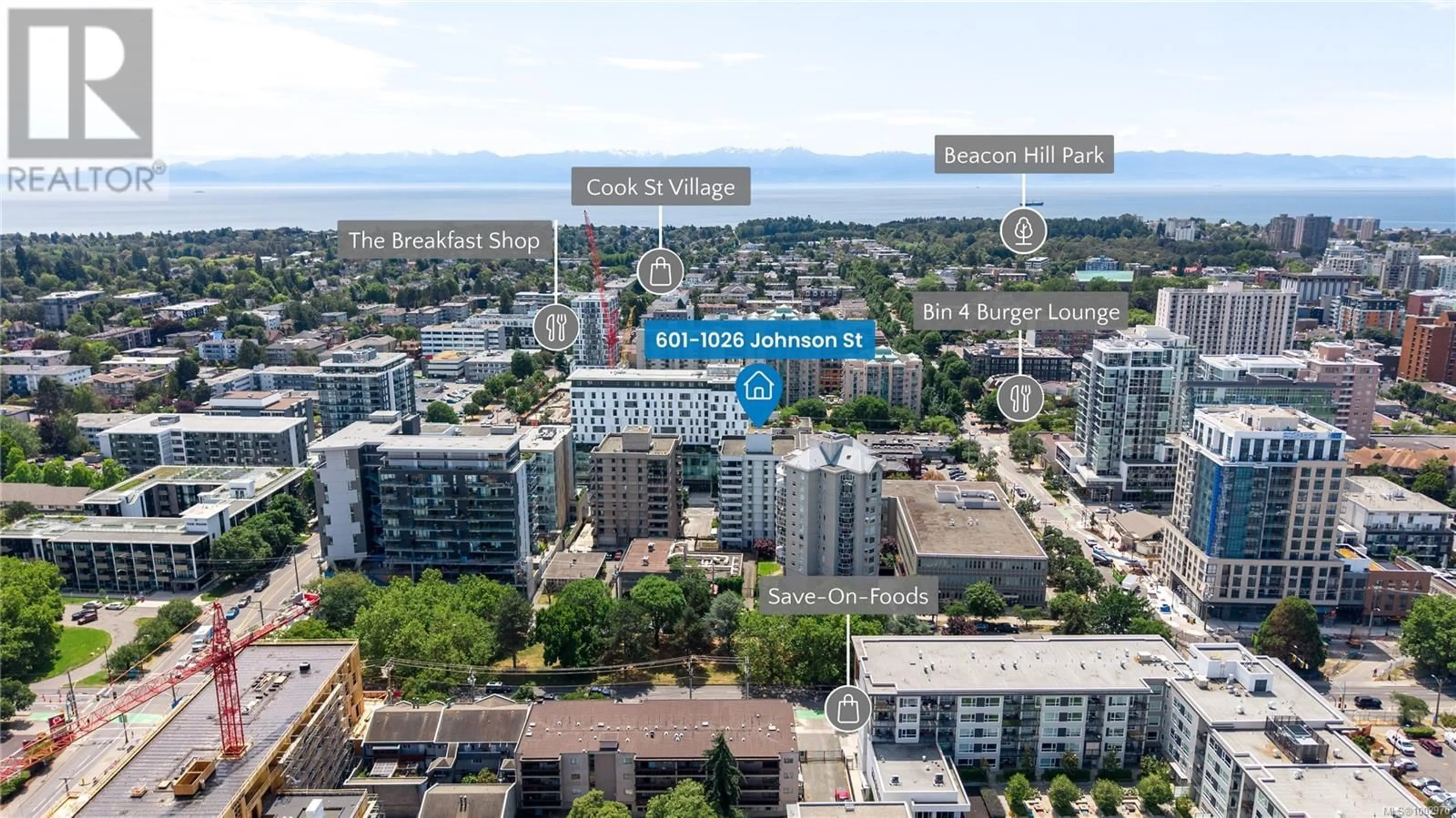 A pic from outside/outdoor area/front of a property/back of a property/a pic from drone, city buildings view from balcony for 601 - 1026 JOHNSON STREET, Victoria British Columbia V8V3N7