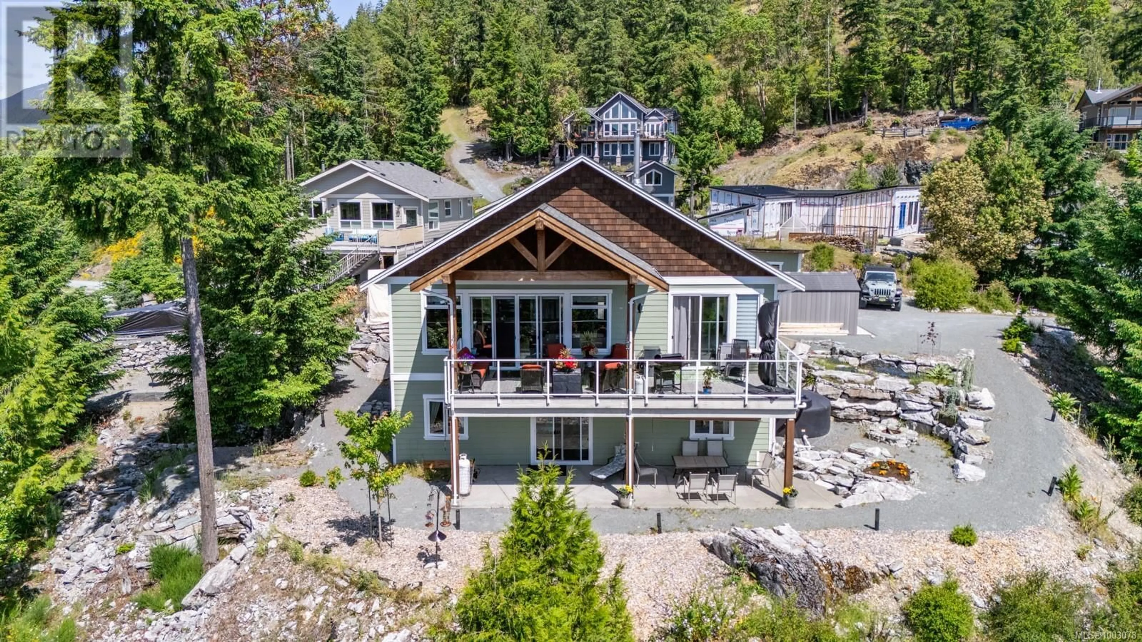 A pic from outside/outdoor area/front of a property/back of a property/a pic from drone, water/lake/river/ocean view for 7454 TEAL COURT, Lake Cowichan British Columbia V0R2G1