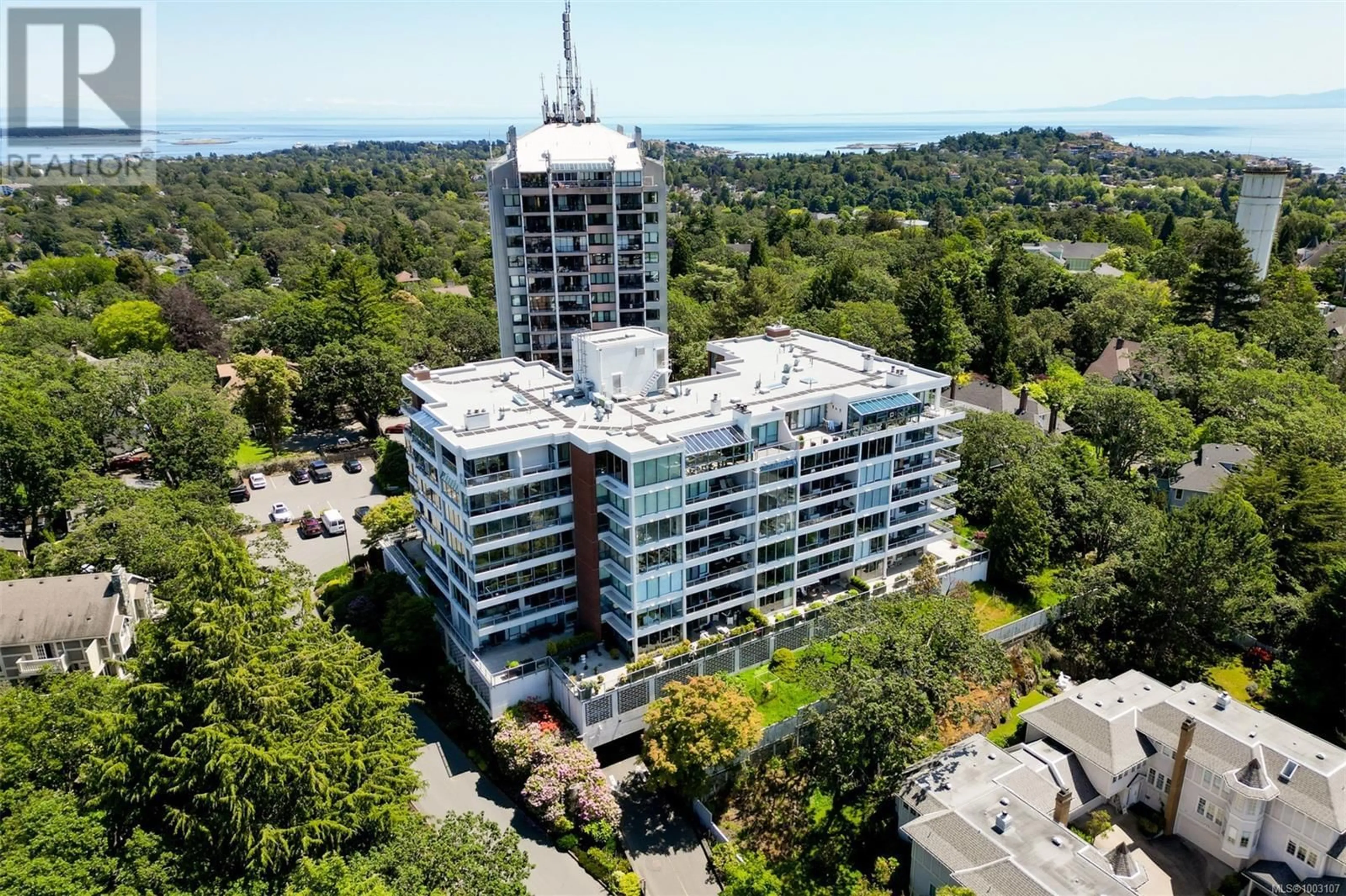 A pic from outside/outdoor area/front of a property/back of a property/a pic from drone, building for 405 - 1033 BELMONT AVENUE, Victoria British Columbia V8S3T4