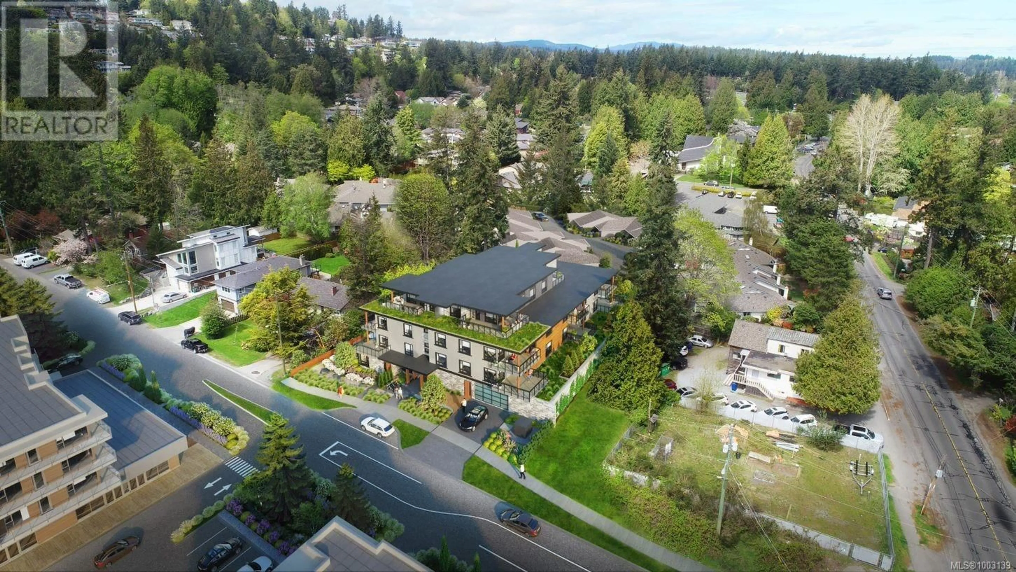 A pic from outside/outdoor area/front of a property/back of a property/a pic from drone, mountain view for 302 - 986 DOUMAC AVENUE, Saanich British Columbia V8Y1M4