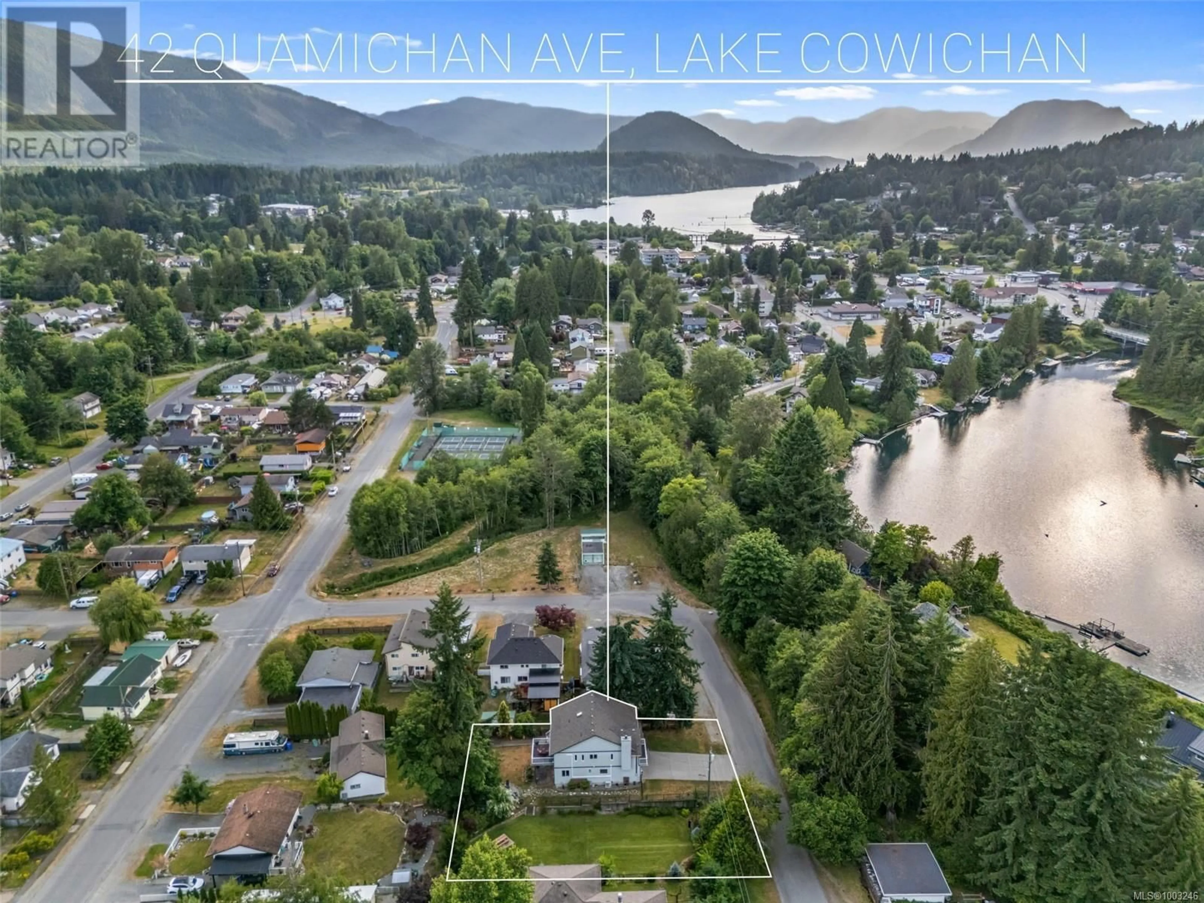 A pic from outside/outdoor area/front of a property/back of a property/a pic from drone, water/lake/river/ocean view for 42 QUAMICHAN AVENUE, Lake Cowichan British Columbia V0R2G0