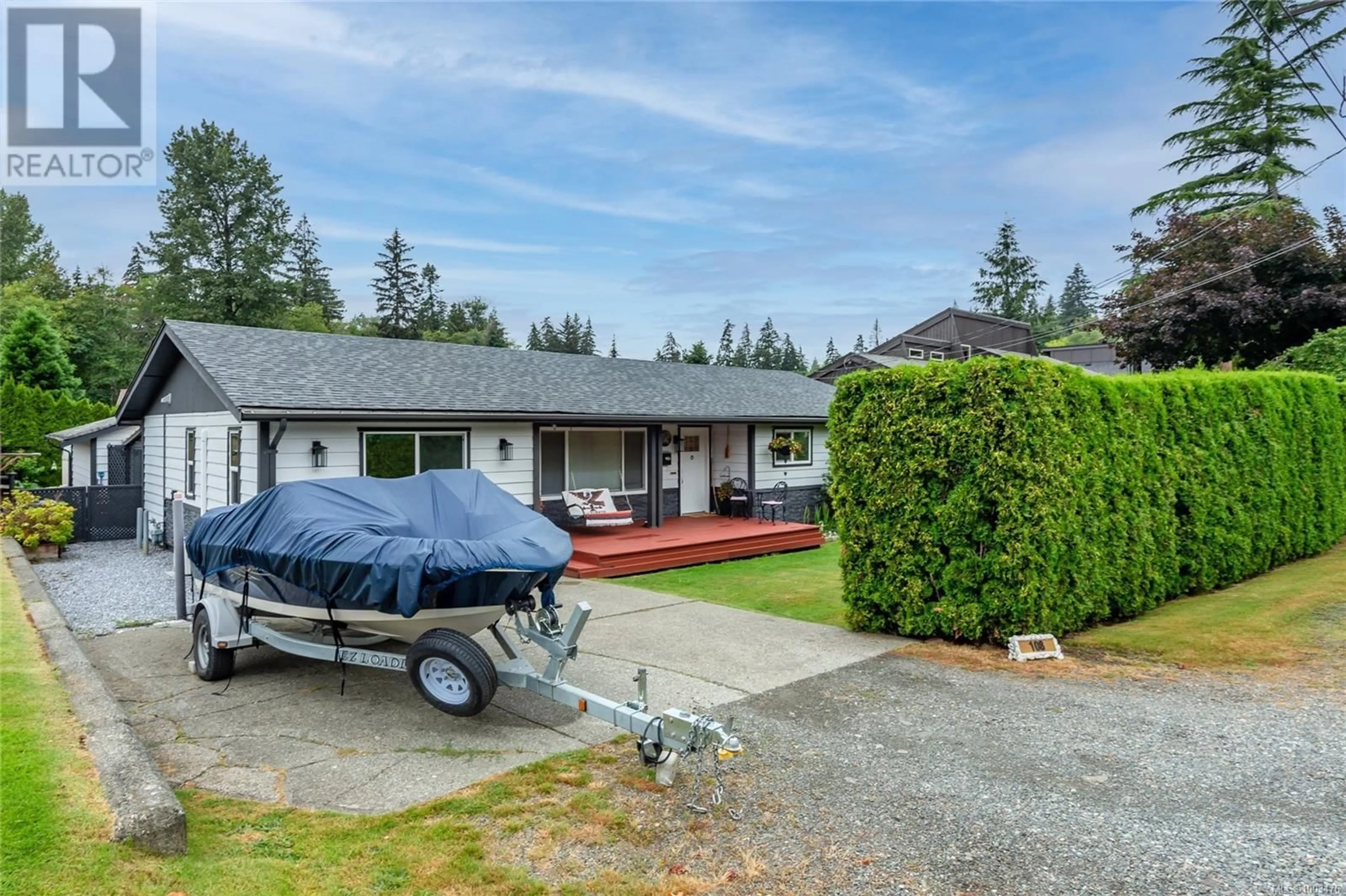 A pic from outside/outdoor area/front of a property/back of a property/a pic from drone, water/lake/river/ocean view for 108 MCPHEDRAN ROAD, Campbell River British Columbia V9W5P4