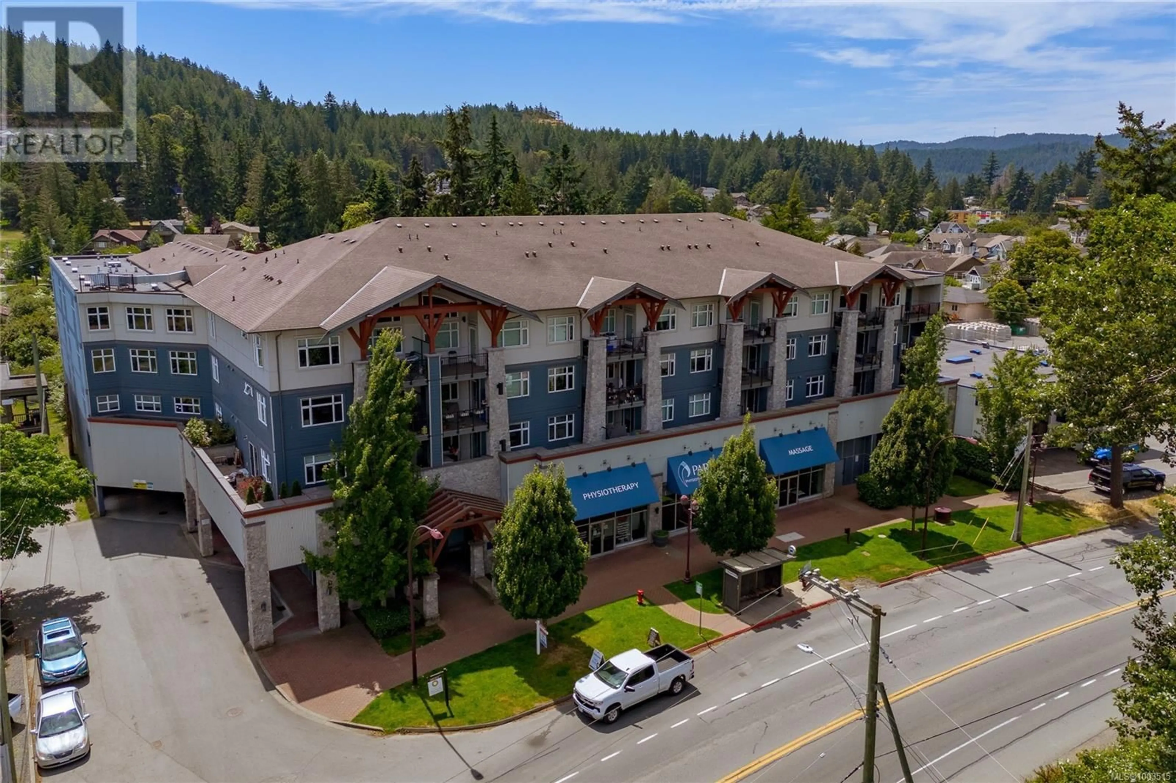 A pic from outside/outdoor area/front of a property/back of a property/a pic from drone, mountain view for 203 - 2655 SOOKE ROAD, Langford British Columbia V9B1Y3