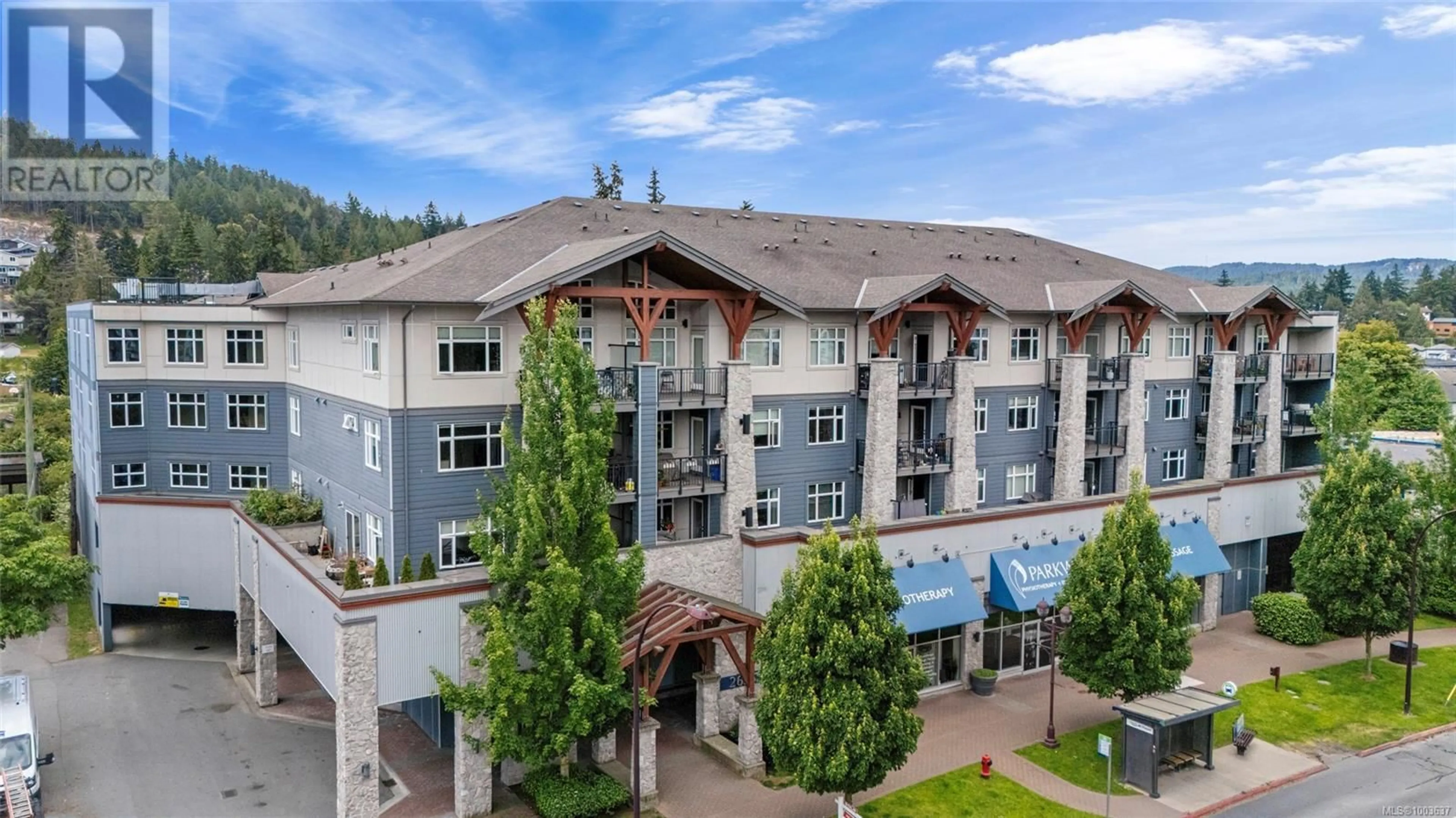 A pic from outside/outdoor area/front of a property/back of a property/a pic from drone, mountain view for 417 - 2655 SOOKE ROAD, Langford British Columbia V9B1Y3