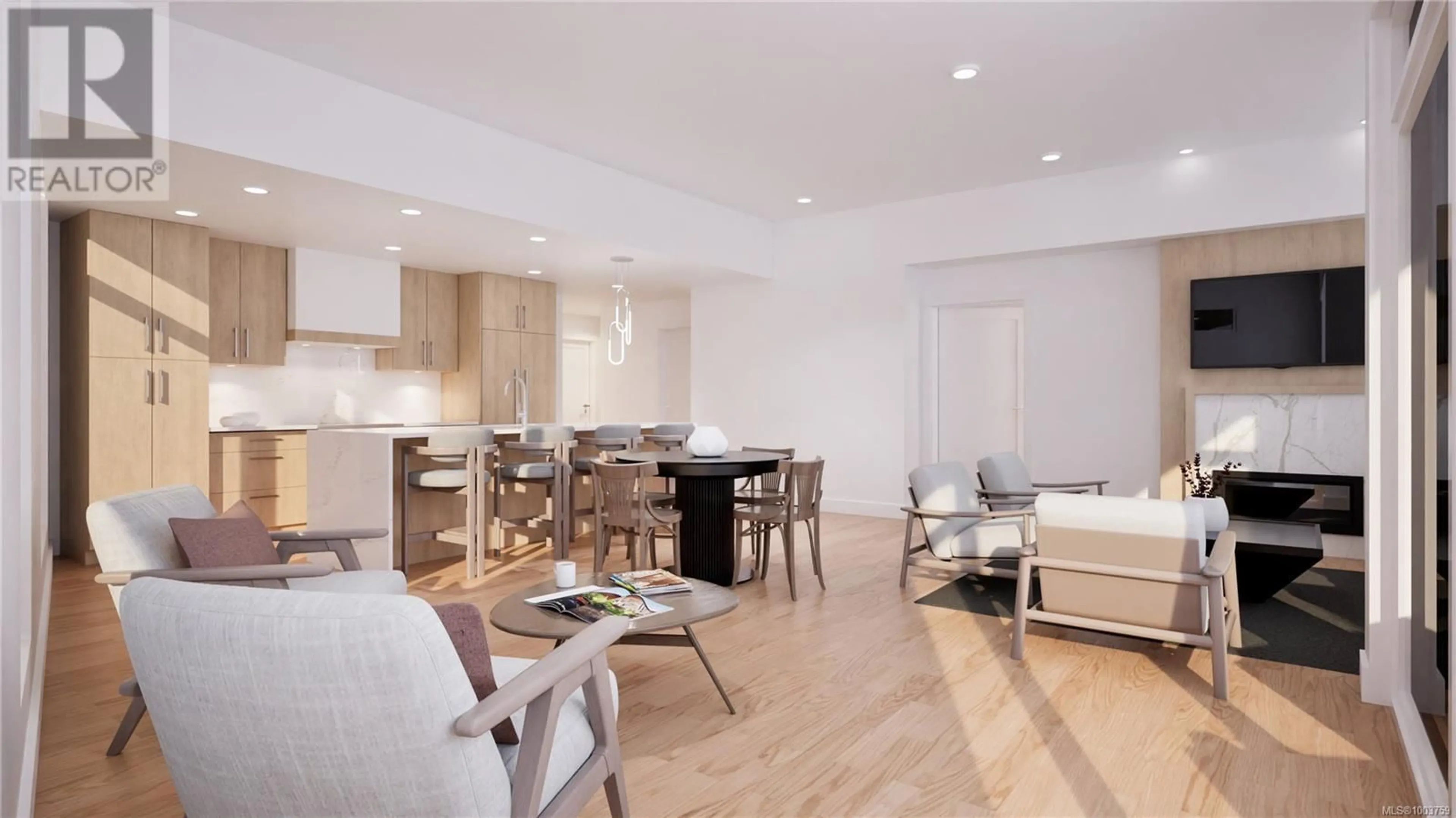 Open concept kitchen, wood/laminate floor for 302 - 5229 CORDOVA BAY ROAD, Saanich British Columbia V8Y2L1