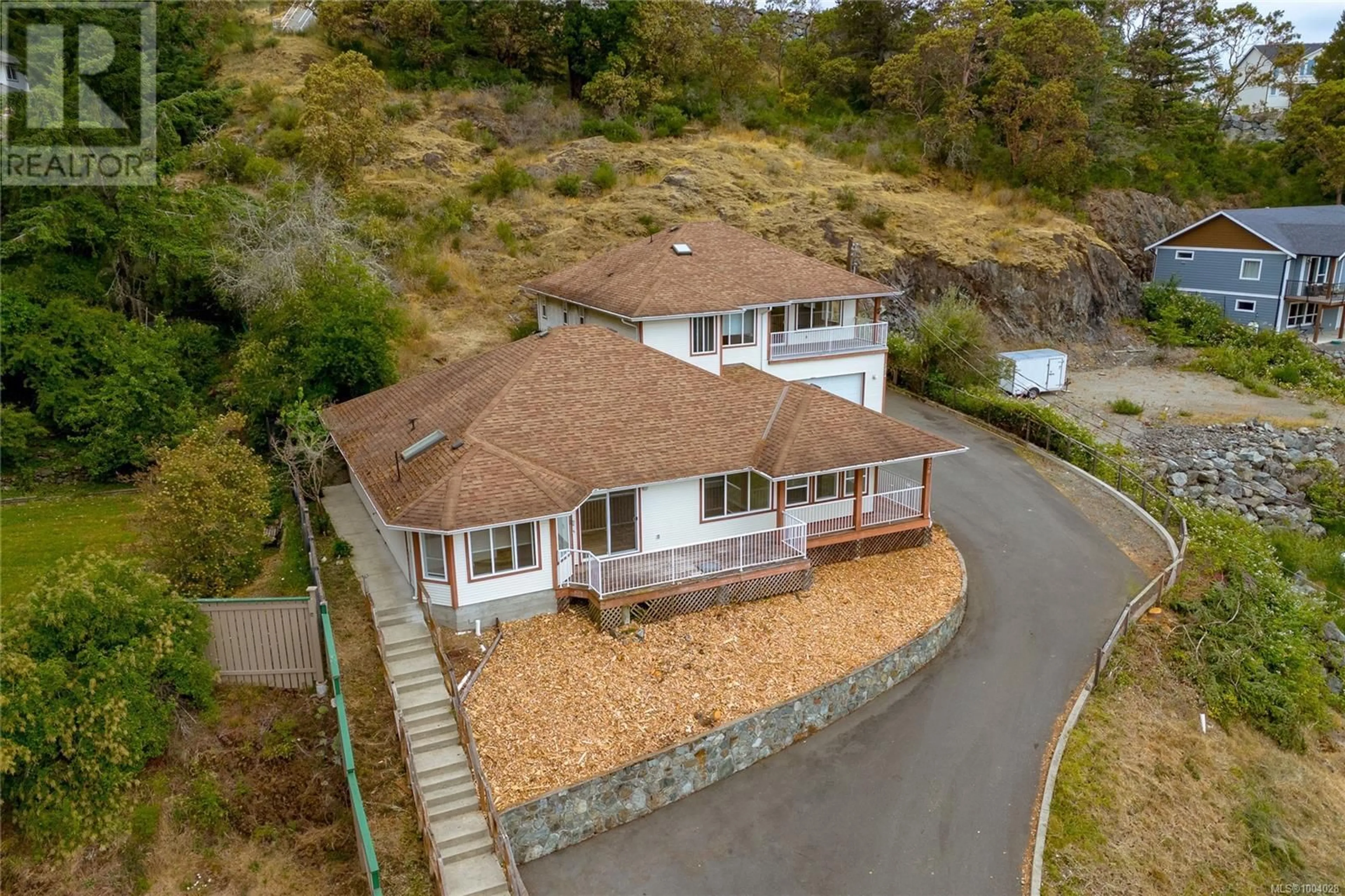 A pic from outside/outdoor area/front of a property/back of a property/a pic from drone, water/lake/river/ocean view for 7076 MAPLE PARK TERRACE, Sooke British Columbia V9Z0N2