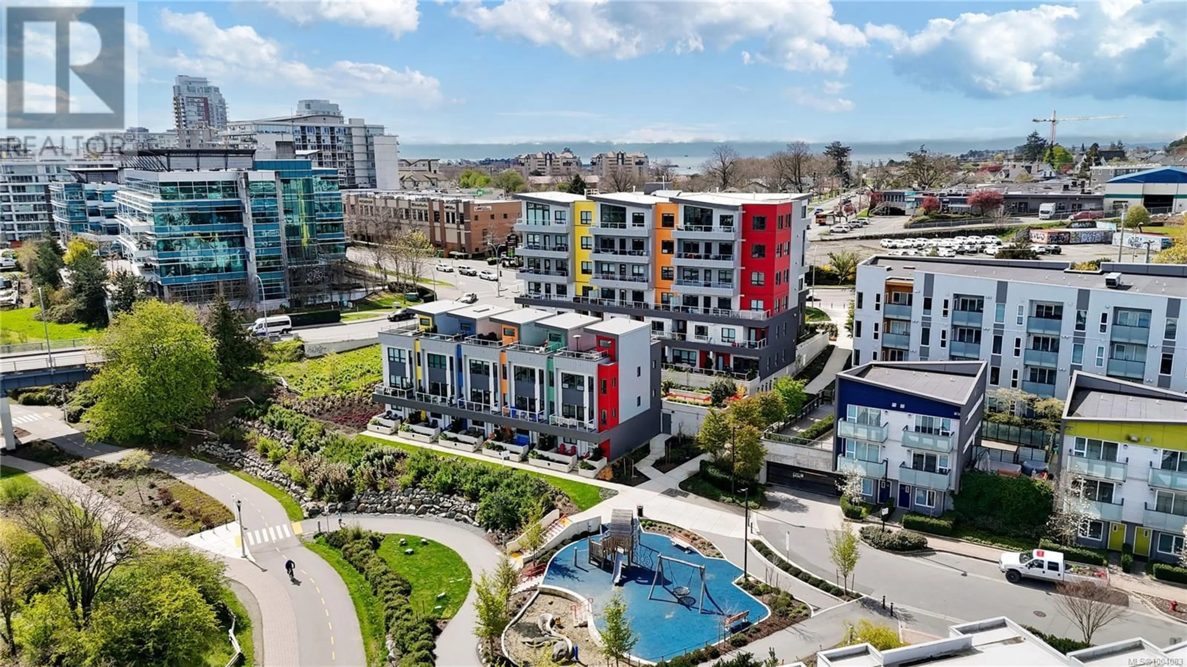 A pic from outside/outdoor area/front of a property/back of a property/a pic from drone, city buildings view from balcony for 109 - 757 TYEE ROAD, Victoria British Columbia V9A0J6