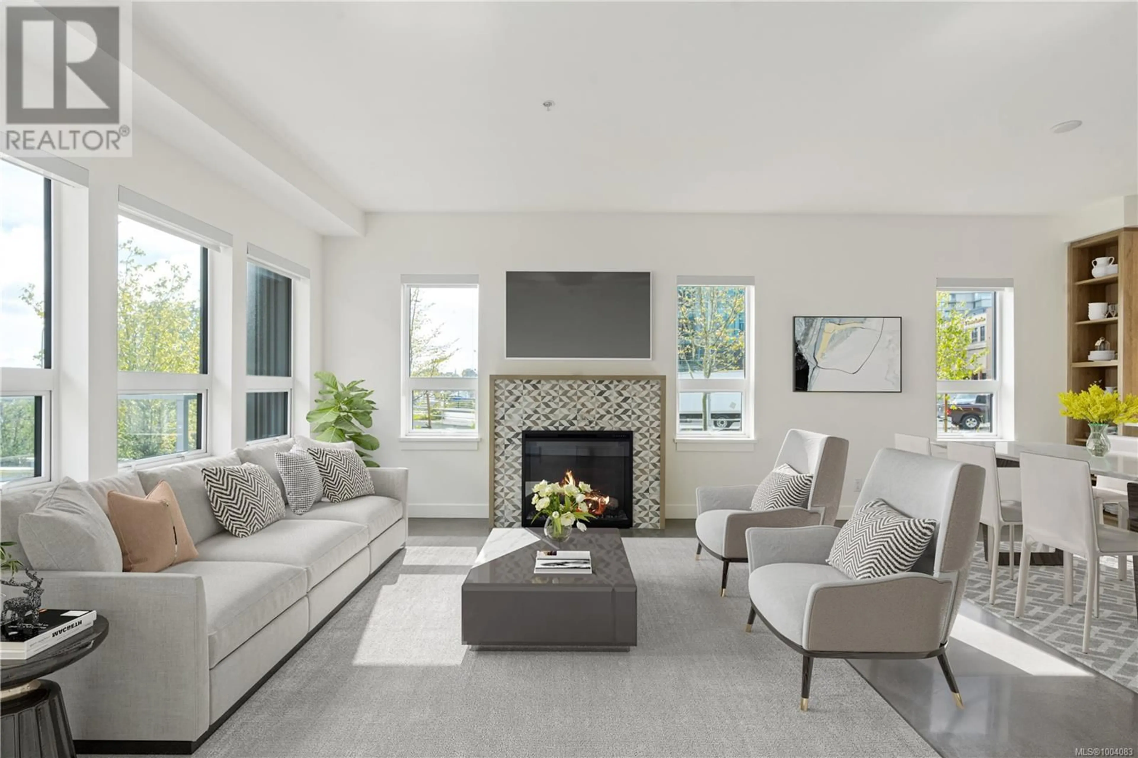 Living room with furniture, ceramic/tile floor for 109 - 757 TYEE ROAD, Victoria British Columbia V9A0J6