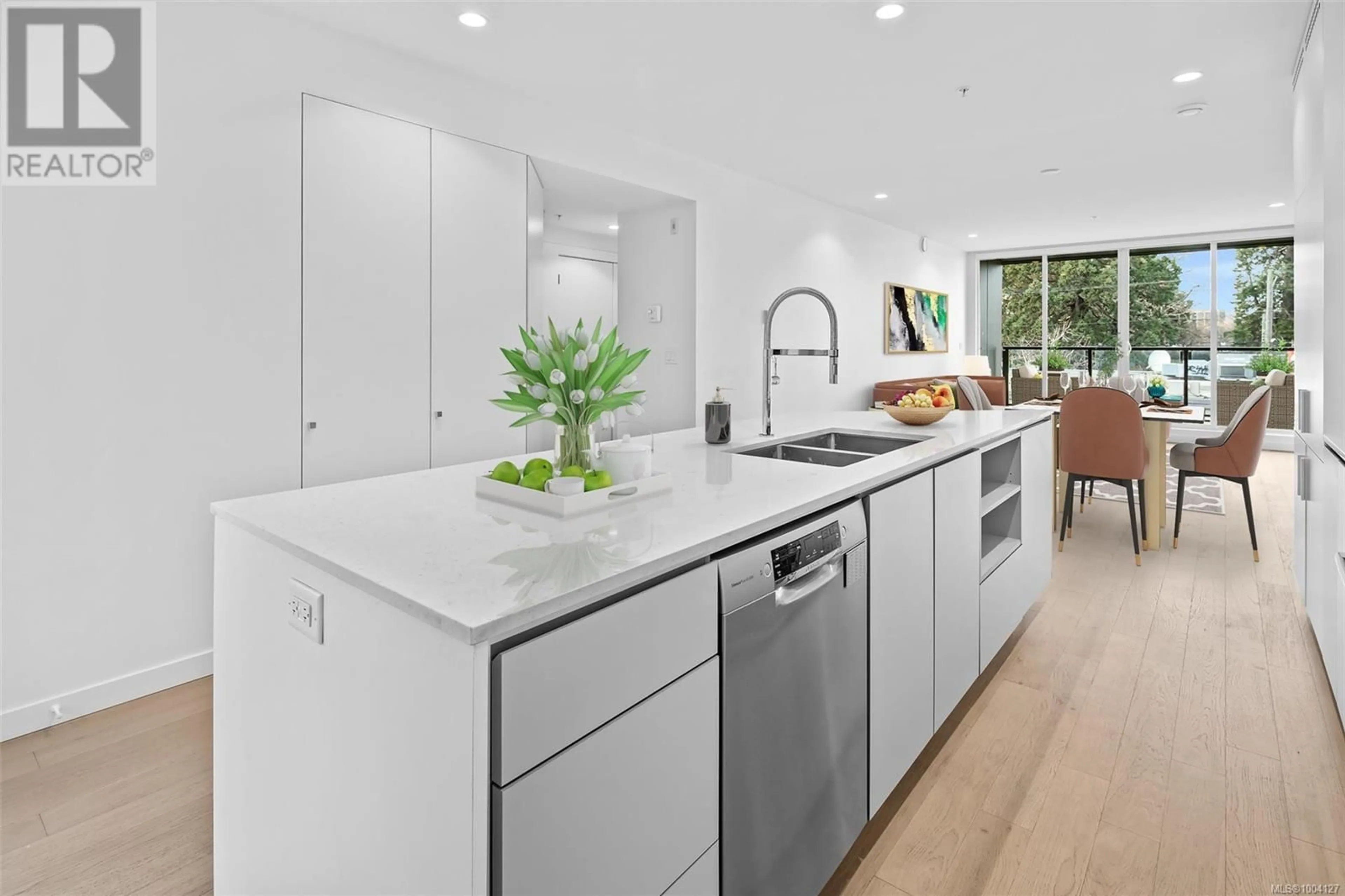 Contemporary kitchen, ceramic/tile floor for 301 - 430 PARRY STREET, Victoria British Columbia V8V2H7