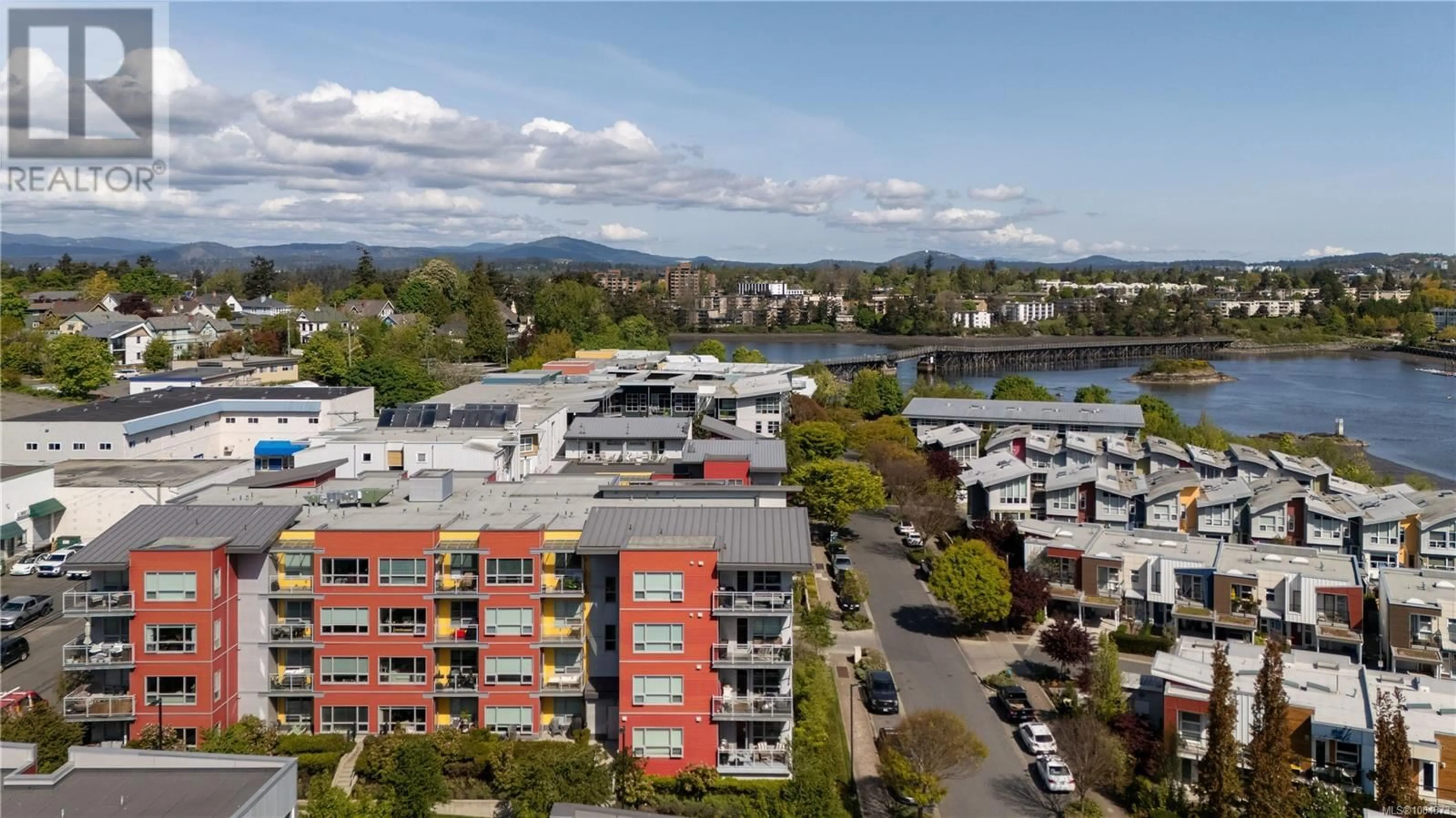 A pic from outside/outdoor area/front of a property/back of a property/a pic from drone, water/lake/river/ocean view for 110 - 785 TYEE ROAD, Victoria British Columbia V9A7R5