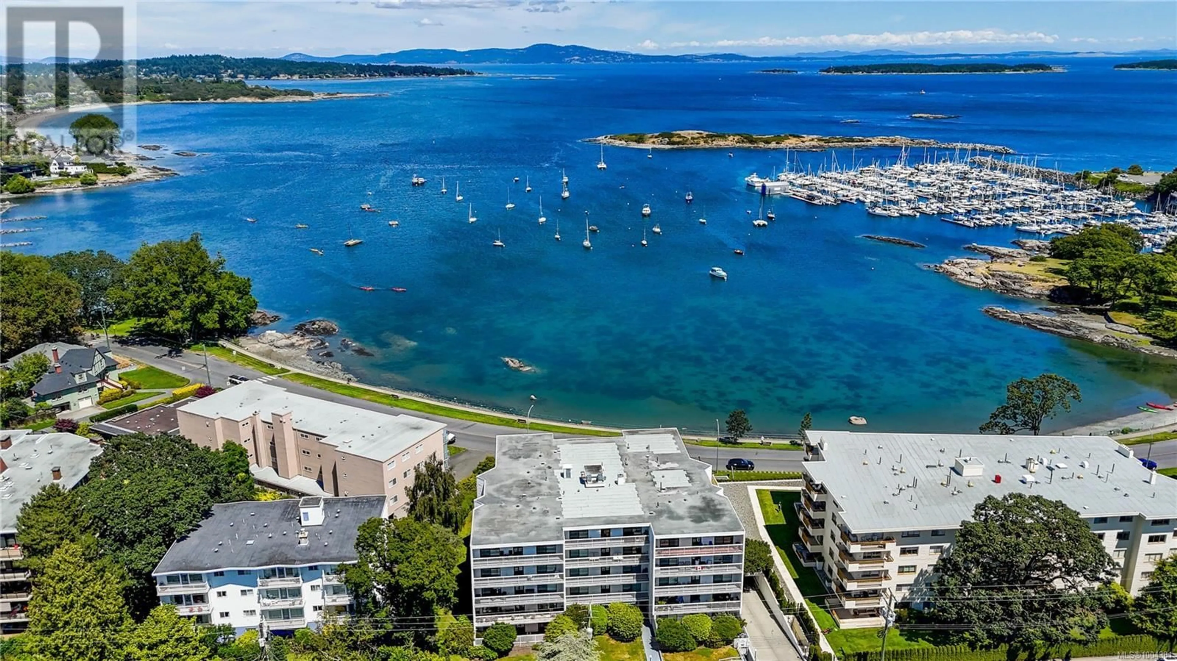 A pic from outside/outdoor area/front of a property/back of a property/a pic from drone, water/lake/river/ocean view for 504 - 1450 BEACH DRIVE, Oak Bay British Columbia V8S2N8