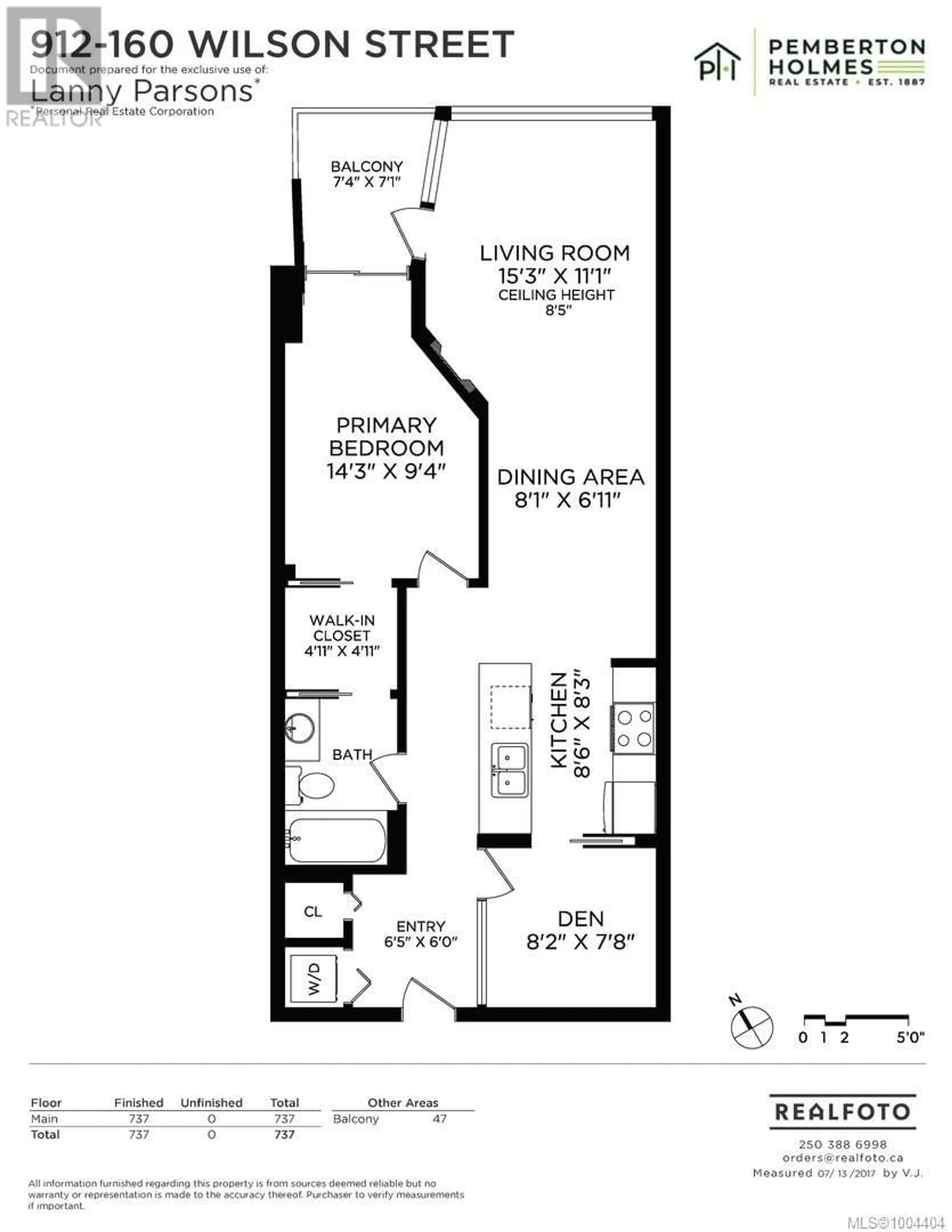 Floor plan for 912 - 160 WILSON STREET, Victoria British Columbia V9A7P9