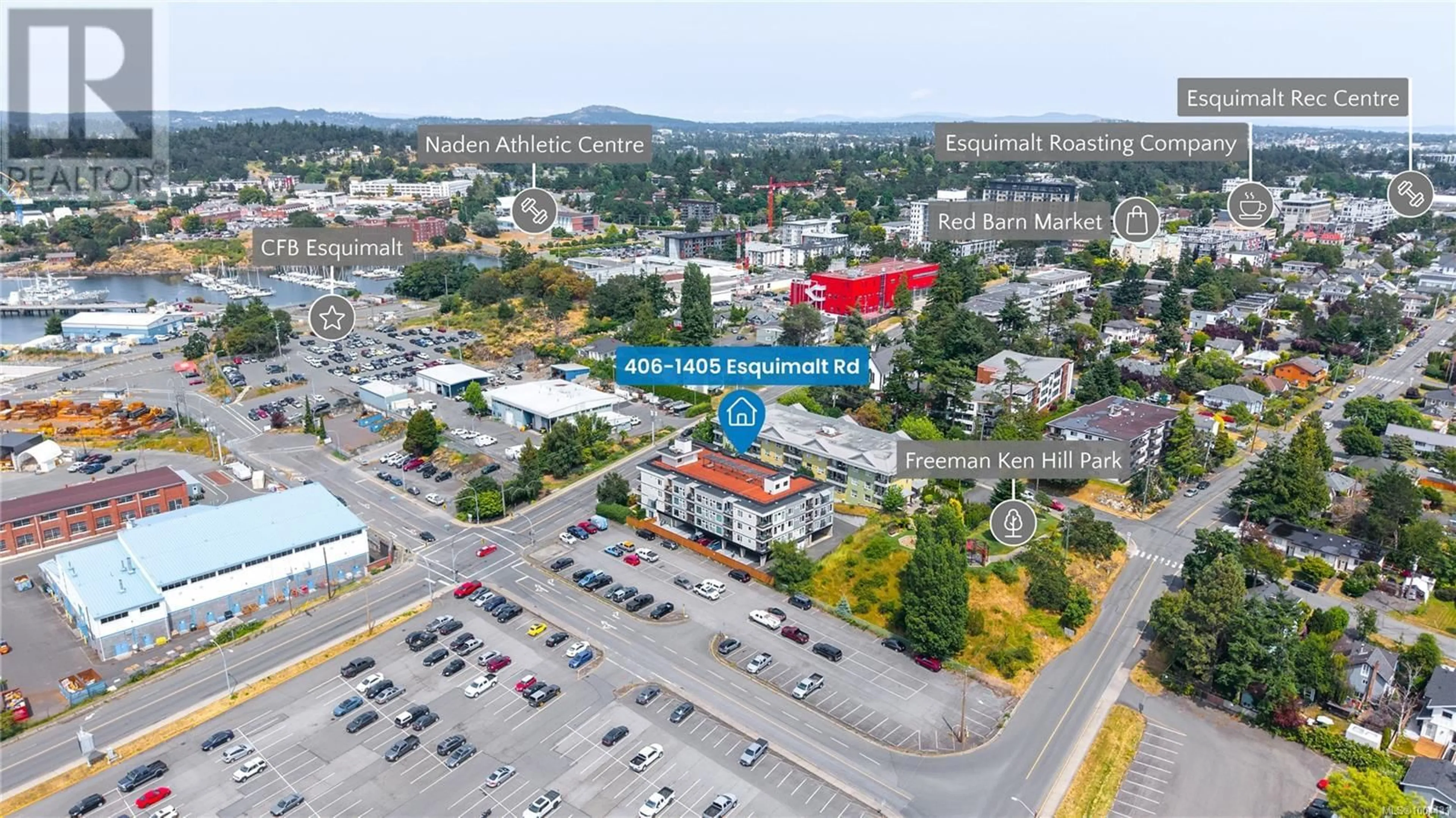 A pic from outside/outdoor area/front of a property/back of a property/a pic from drone, street for 406 - 1405 ESQUIMALT ROAD, Esquimalt British Columbia V9A0A4