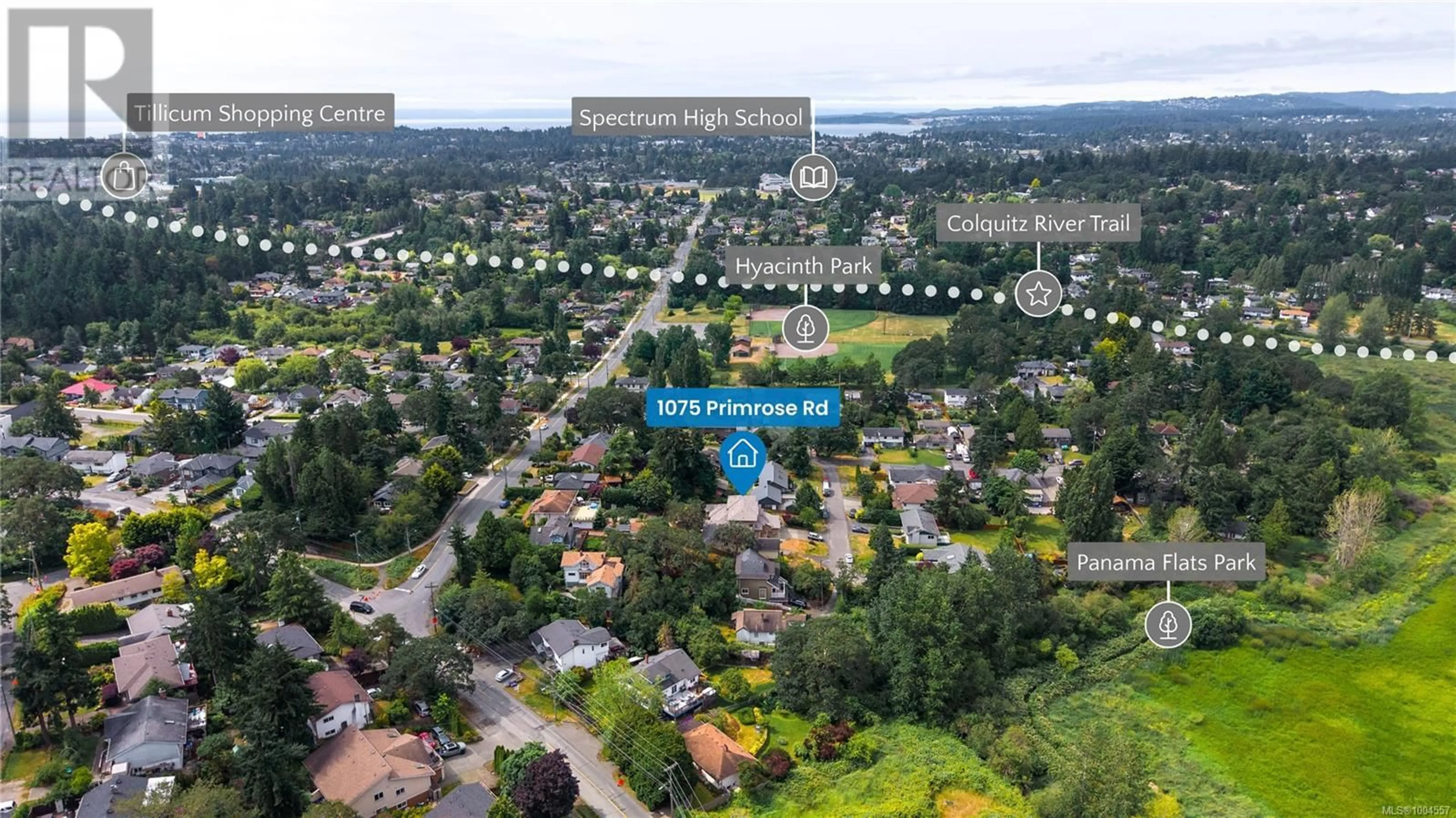 A pic from outside/outdoor area/front of a property/back of a property/a pic from drone, unknown for 1075 PRIMROSE ROAD, Saanich British Columbia V8Z4S6