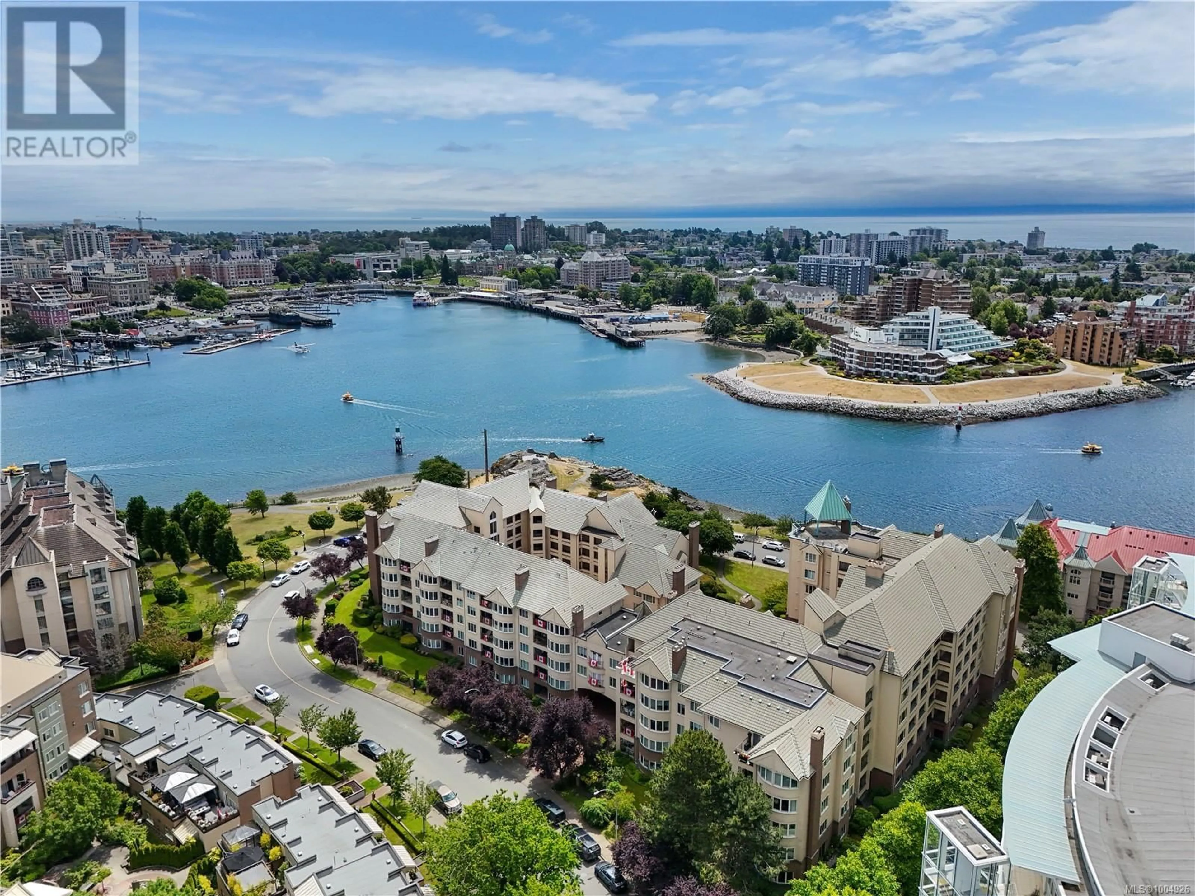 A pic from outside/outdoor area/front of a property/back of a property/a pic from drone, water/lake/river/ocean view for 408 - 50 SONGHEES ROAD, Victoria British Columbia V9A7J4