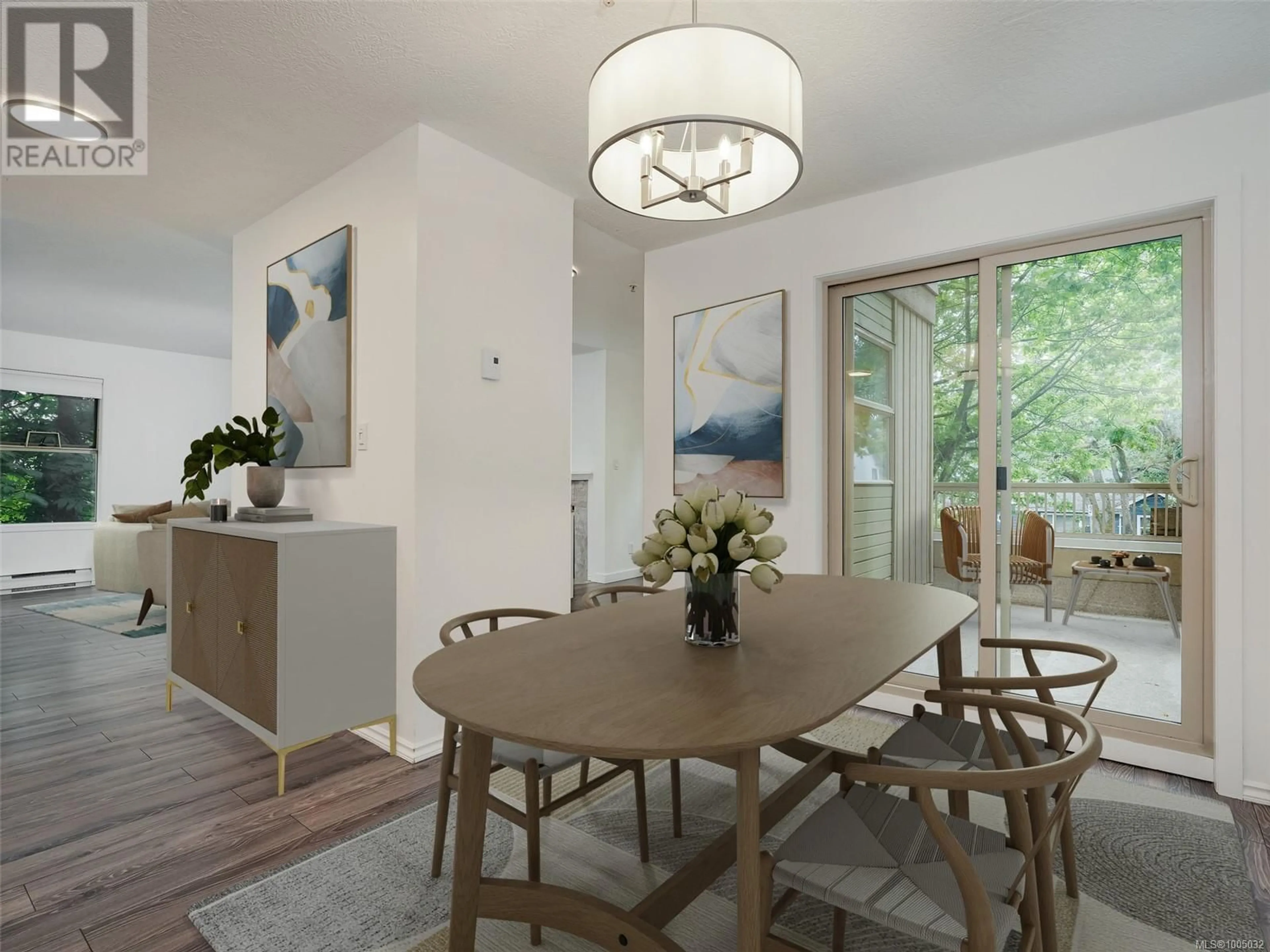 Dining room, wood/laminate floor for 101 - 3363 GLASGOW AVENUE, Saanich British Columbia V8X1M5