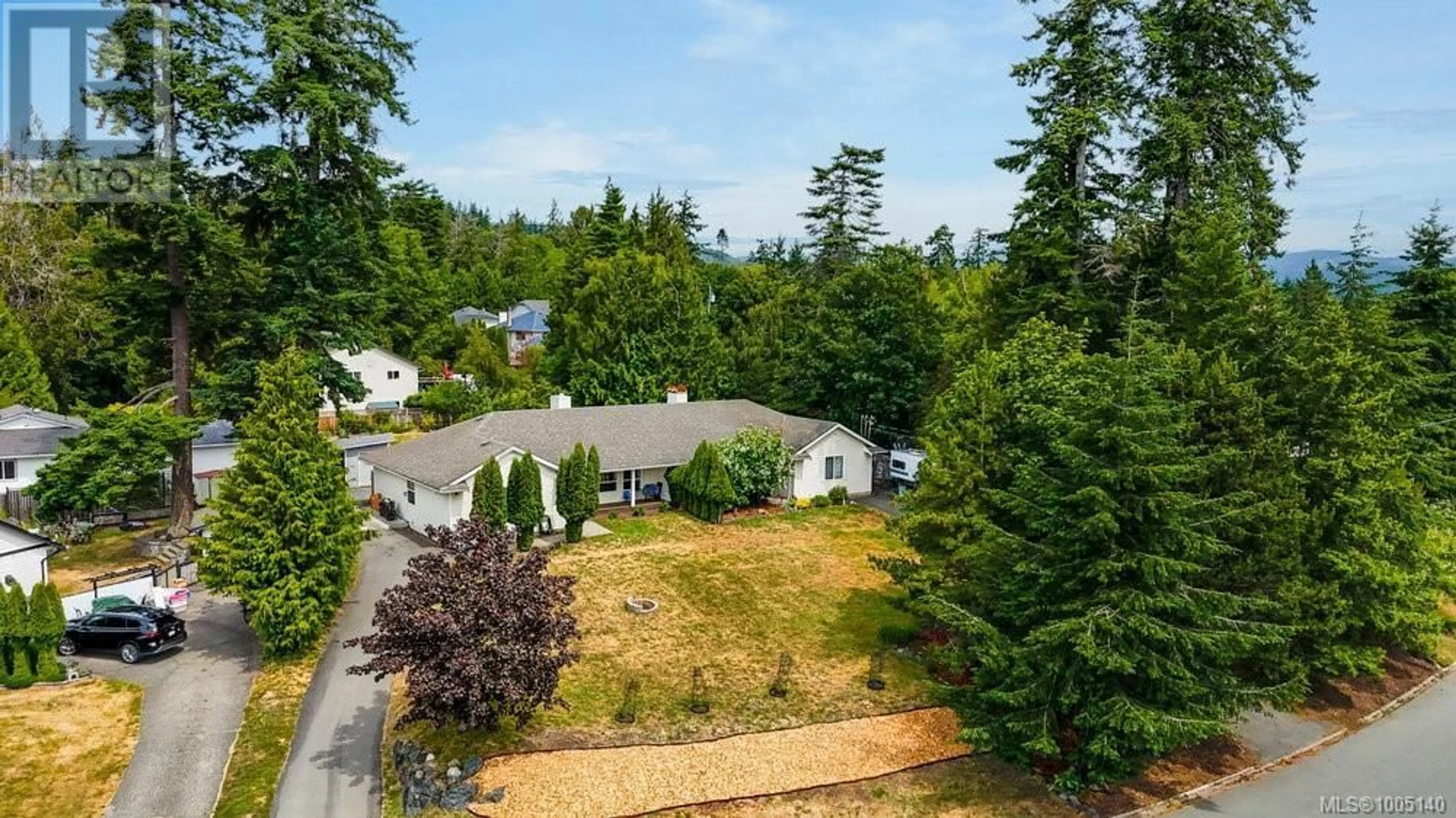 A pic from outside/outdoor area/front of a property/back of a property/a pic from drone, forest/trees view for 6974 LARKSPUR ROAD, Sooke British Columbia V9Z0M8