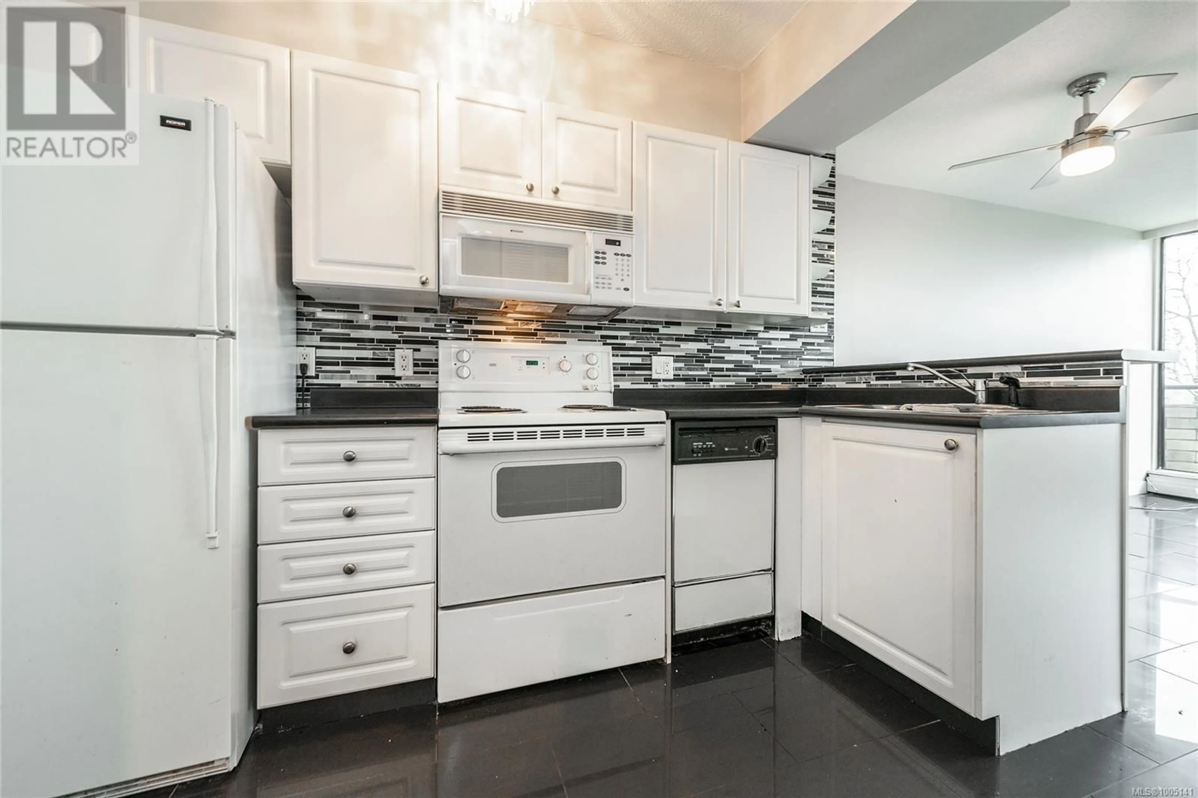 Standard kitchen, ceramic/tile floor for 303 - 620 TORONTO STREET, Victoria British Columbia V8V1P7