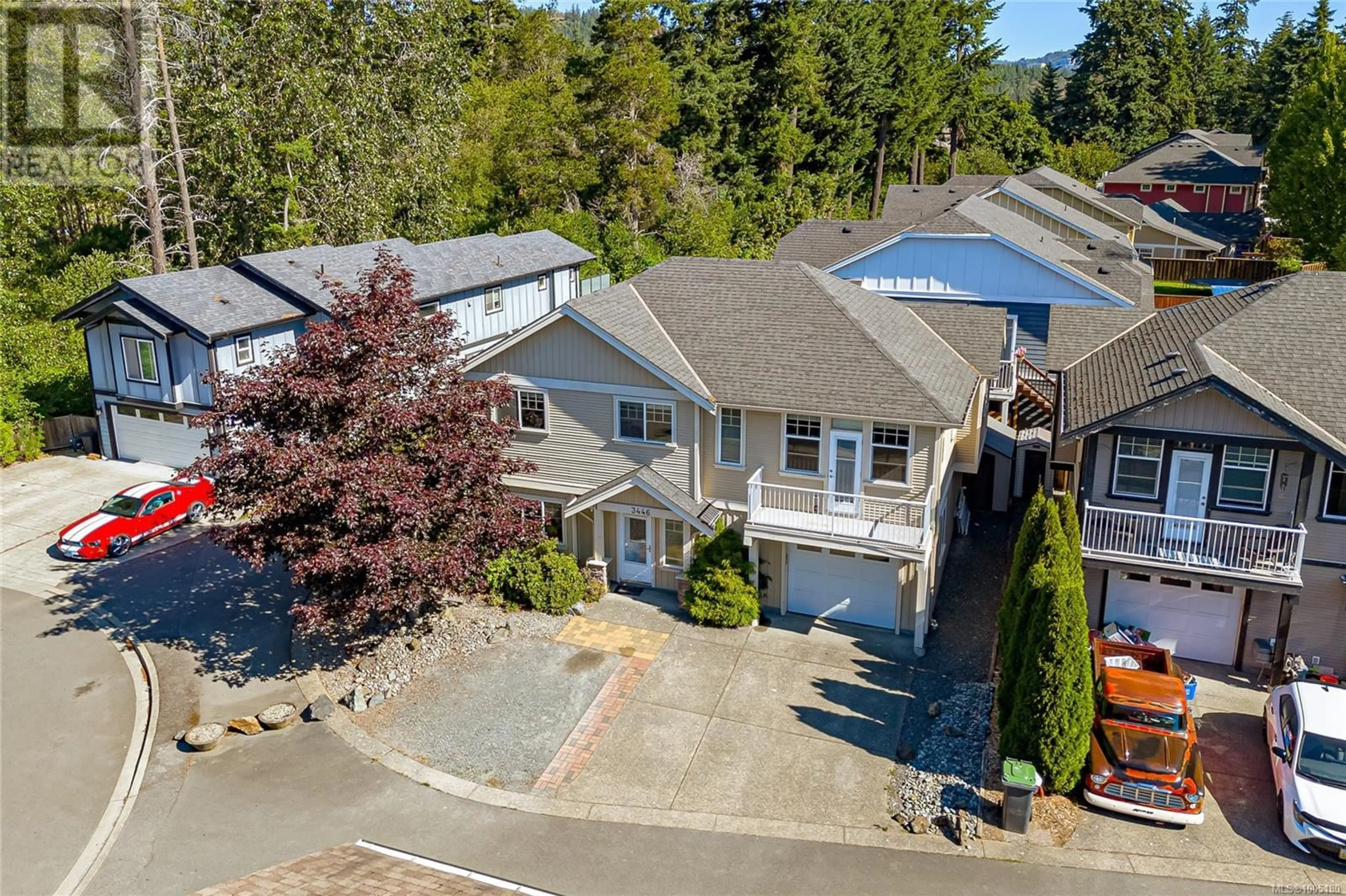 A pic from outside/outdoor area/front of a property/back of a property/a pic from drone, street for 3446 HAPPY VALLEY ROAD, Langford British Columbia L1L1L1