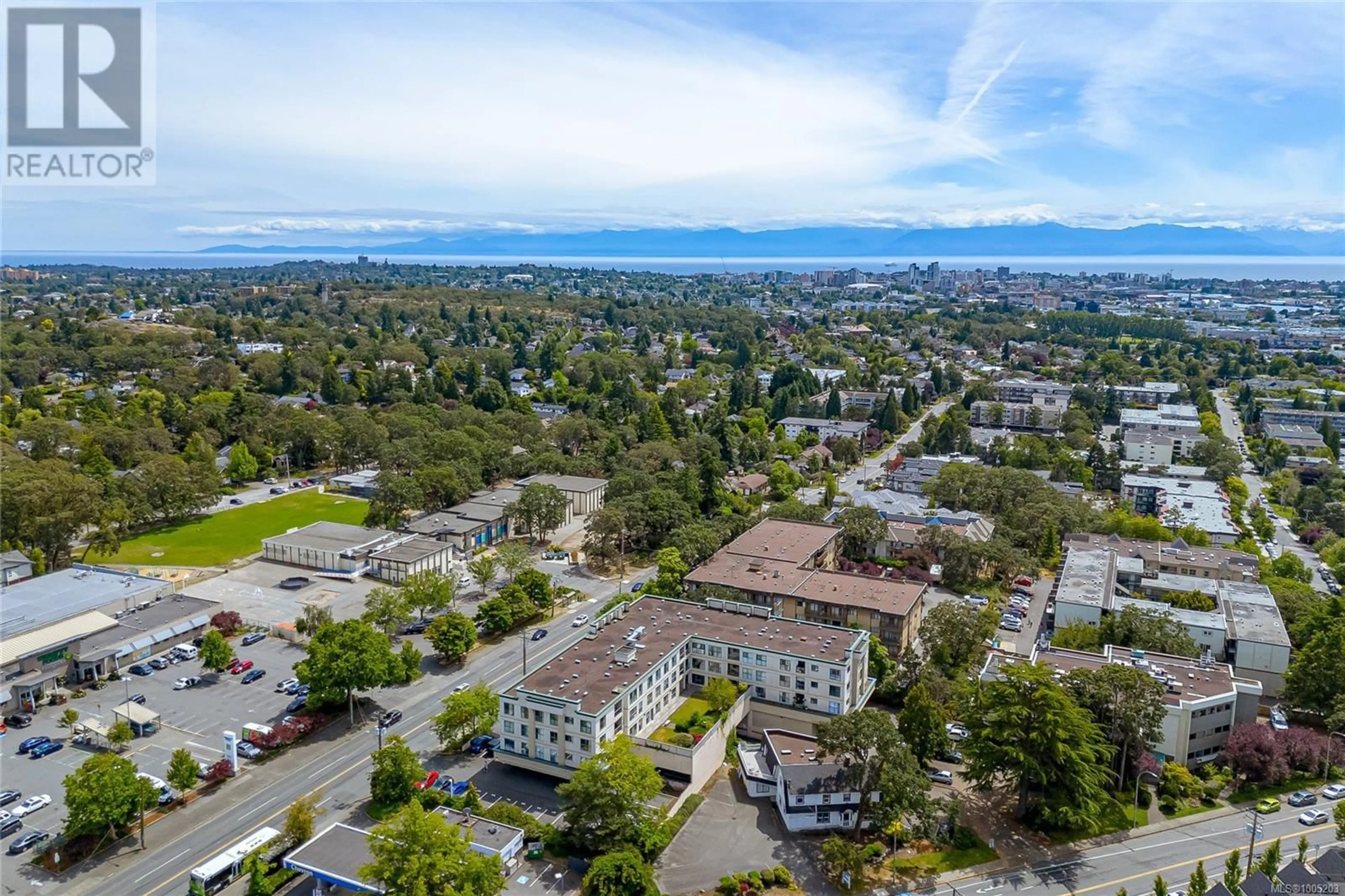 A pic from outside/outdoor area/front of a property/back of a property/a pic from drone, mountain view for 207 - 3460 QUADRA STREET, Saanich British Columbia V8X1G6