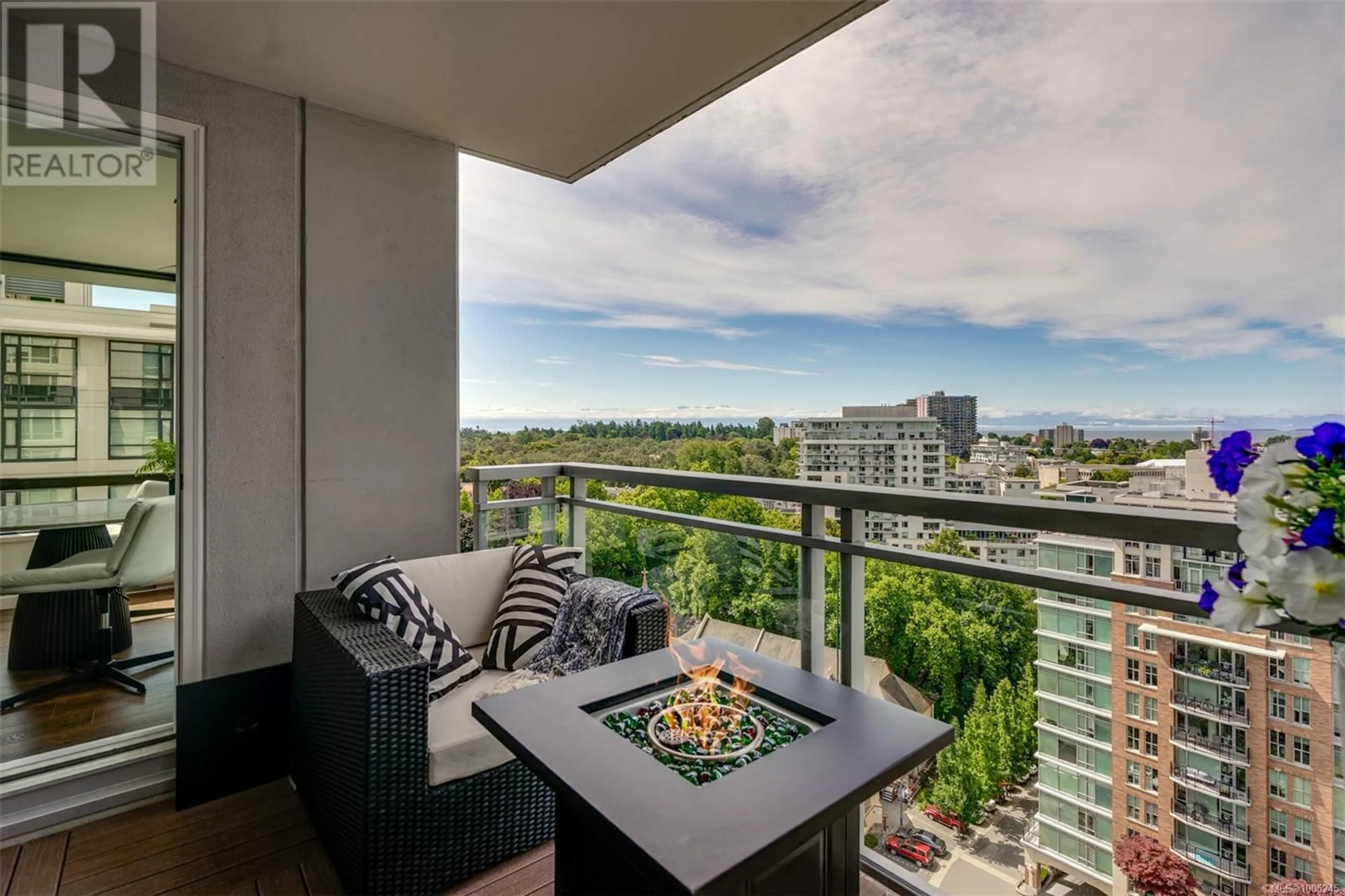 Balcony in the apartment, city buildings view from balcony for 1508 - 751 FAIRFIELD ROAD, Victoria British Columbia V8V3E4
