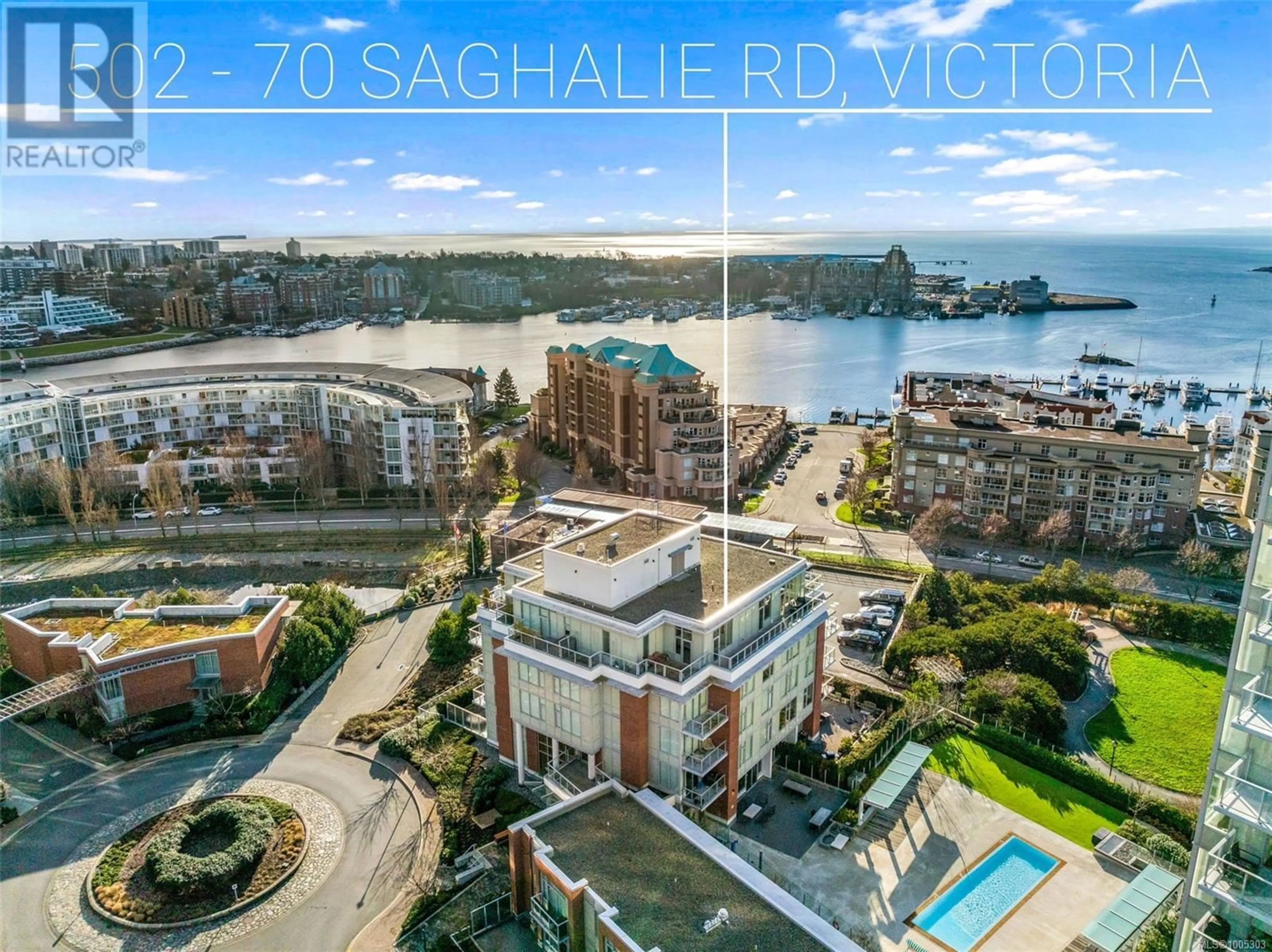 A pic from outside/outdoor area/front of a property/back of a property/a pic from drone, water/lake/river/ocean view for 502 - 70 SAGHALIE ROAD, Victoria British Columbia V9A0G9