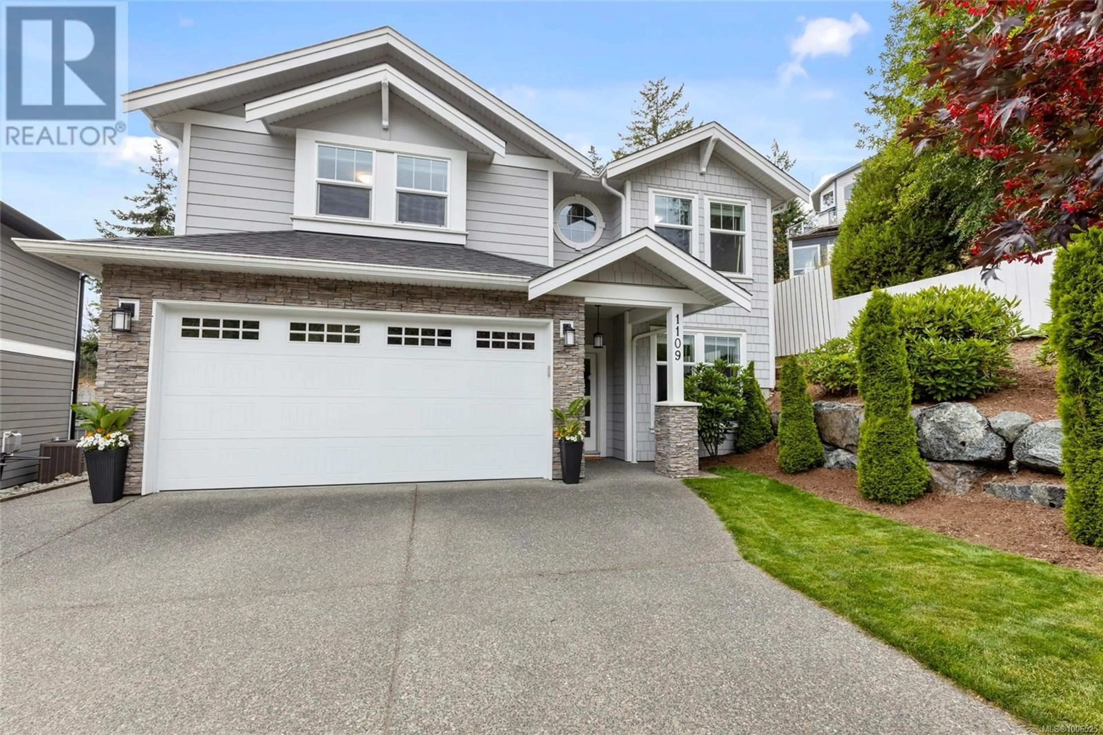 Home with vinyl exterior material, street for 1109 BRAELYN PLACE, Langford British Columbia V9B0G8