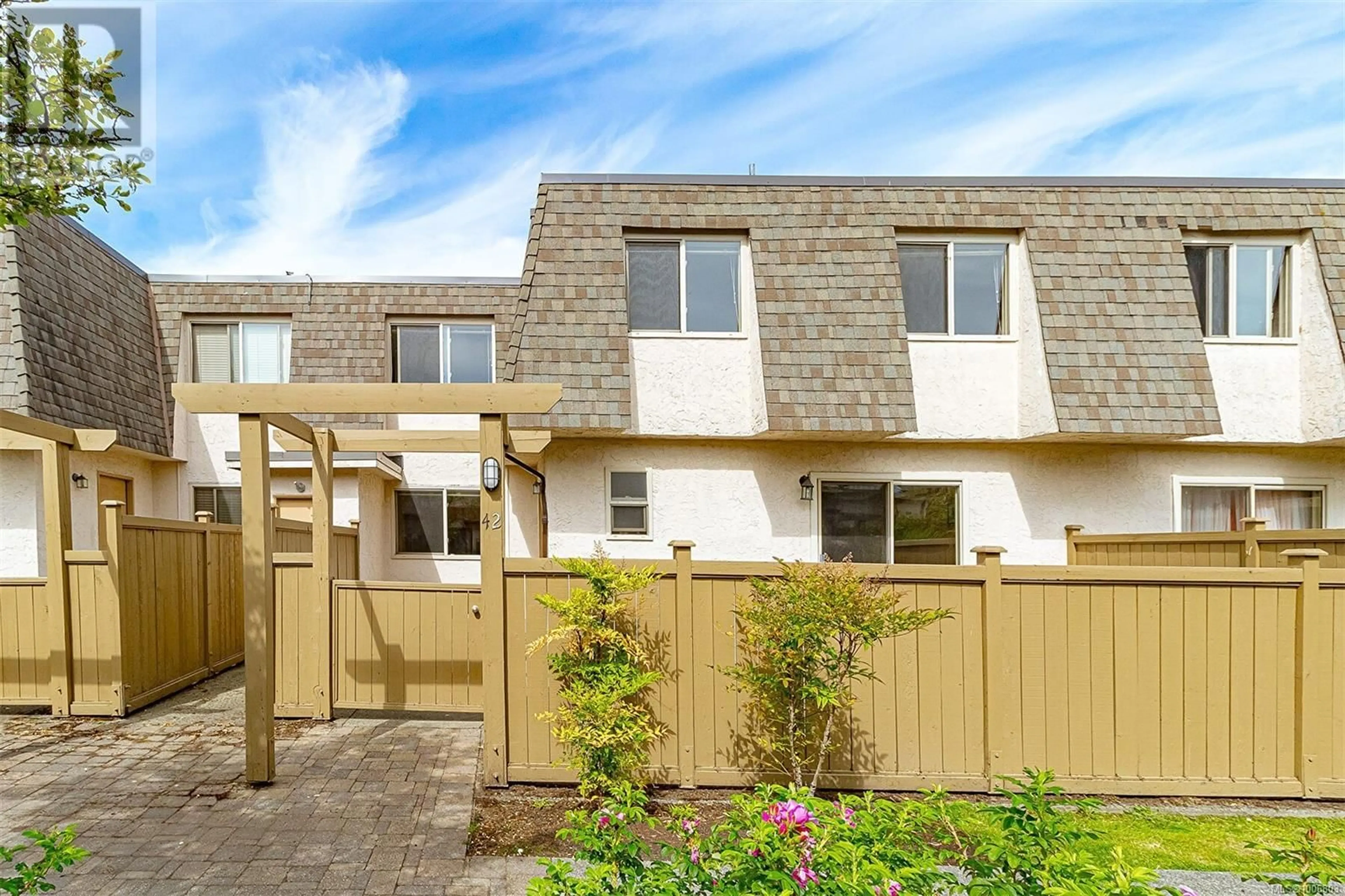 A pic from outside/outdoor area/front of a property/back of a property/a pic from drone, street for 42 - 4061 LARCHWOOD DRIVE, Saanich British Columbia V8N4P1