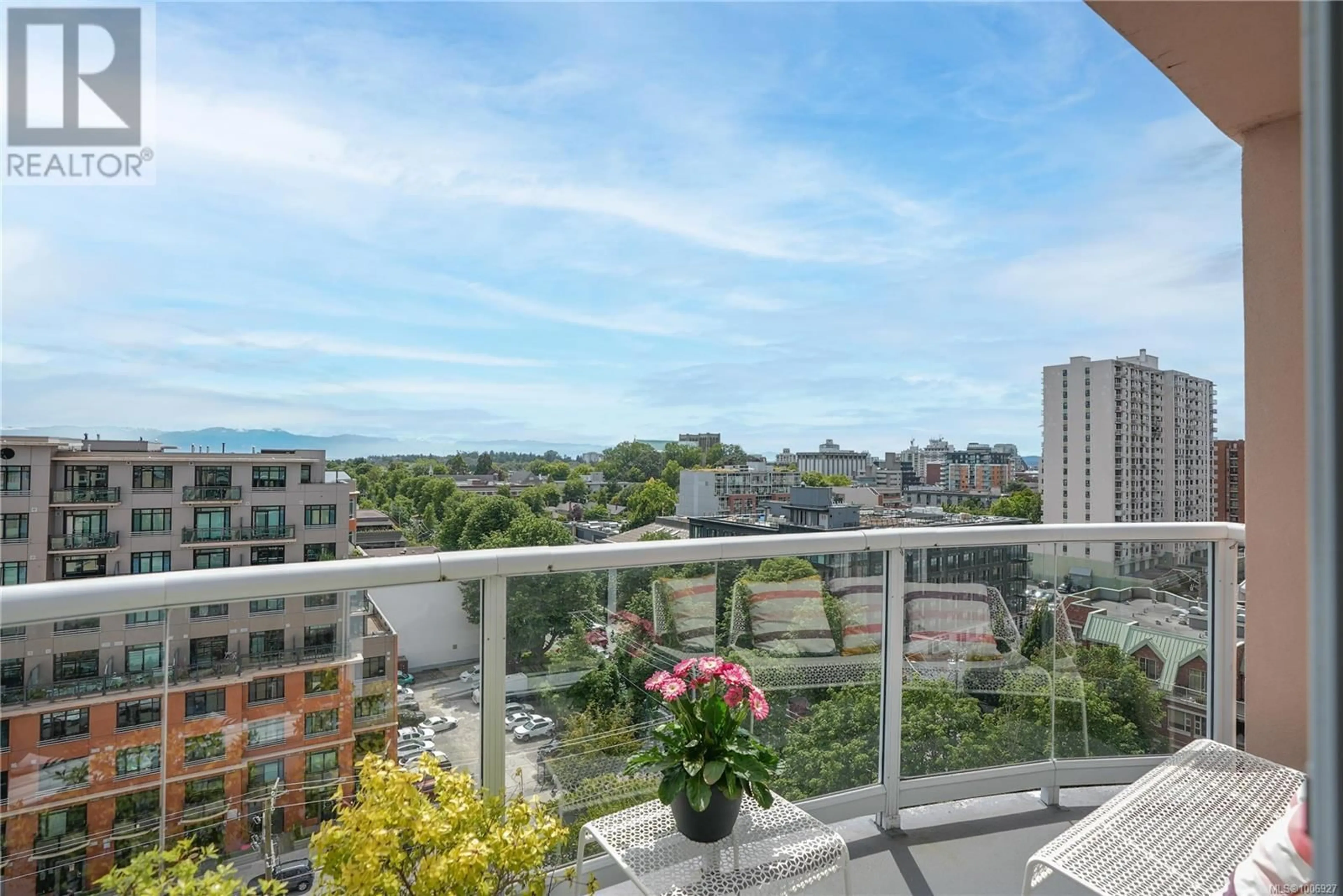 Balcony in the apartment, city buildings view from balcony for PH1104 - 1010 VIEW STREET, Victoria British Columbia V8V4Y3
