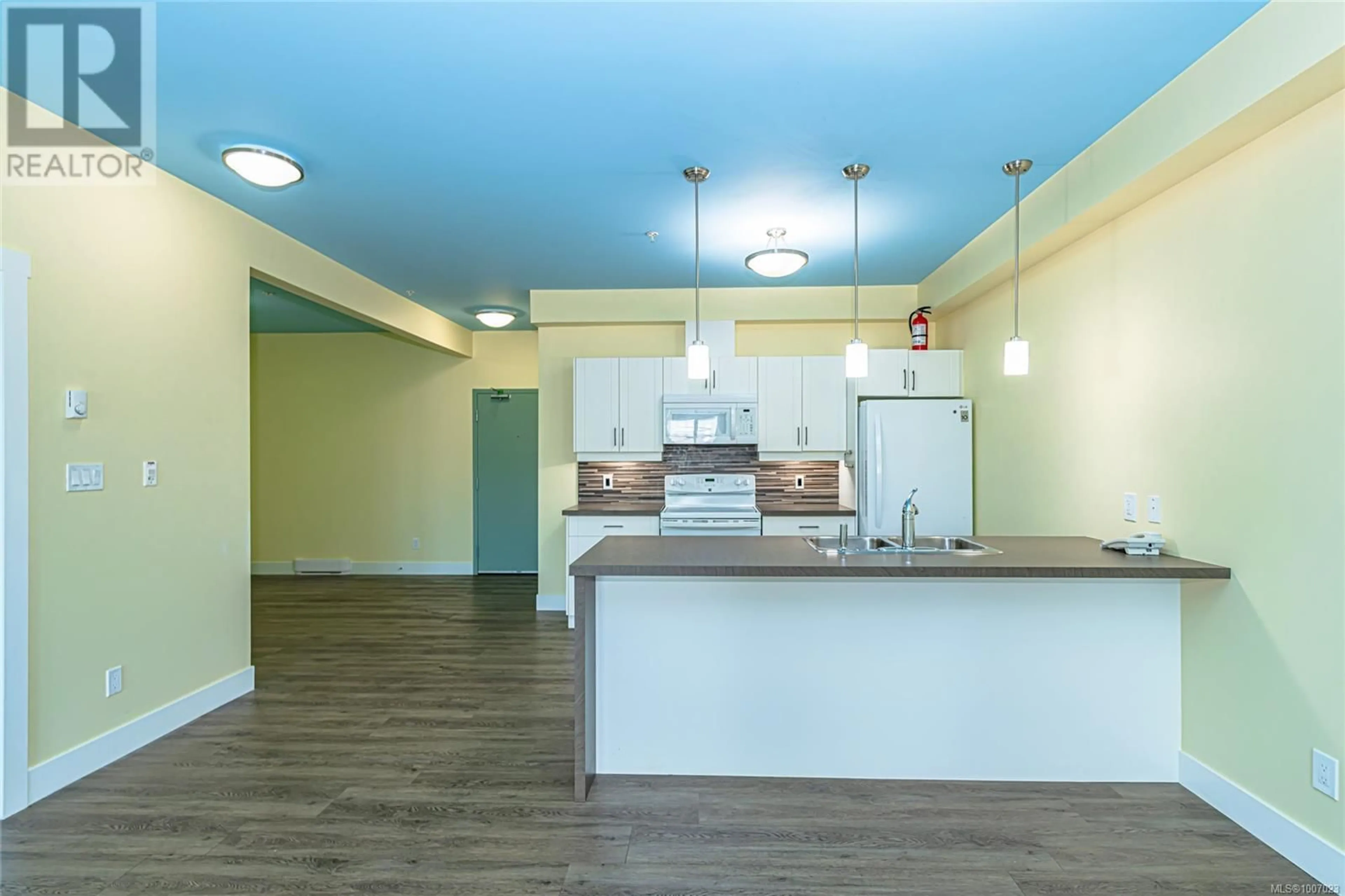 Open concept kitchen, wood/laminate floor for 203 - 5822 GARDEN STREET, Duncan British Columbia V9L3V9