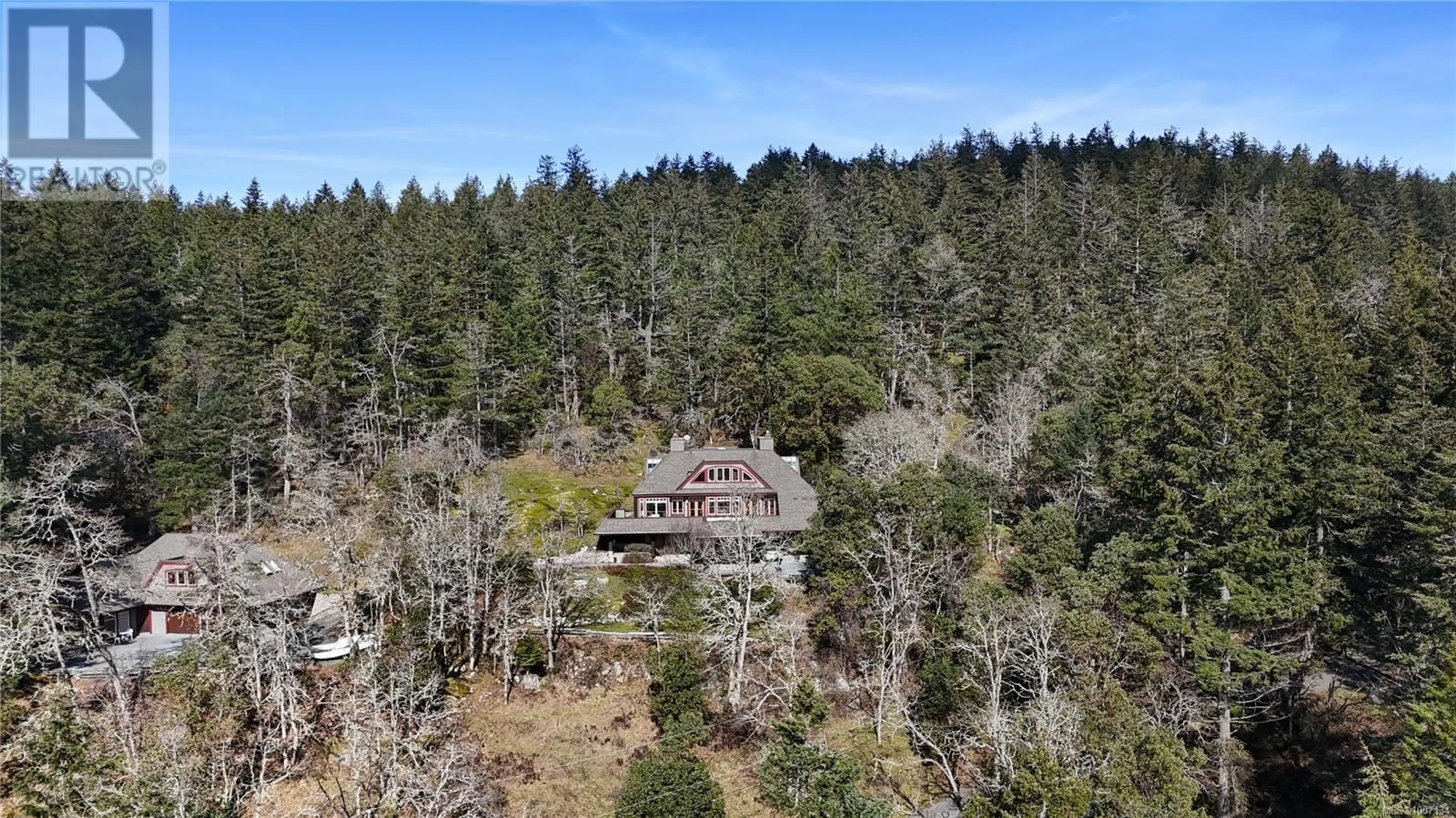 A pic from outside/outdoor area/front of a property/back of a property/a pic from drone, forest/trees view for 8242 THOMSON PLACE, Central Saanich British Columbia V8M1S1