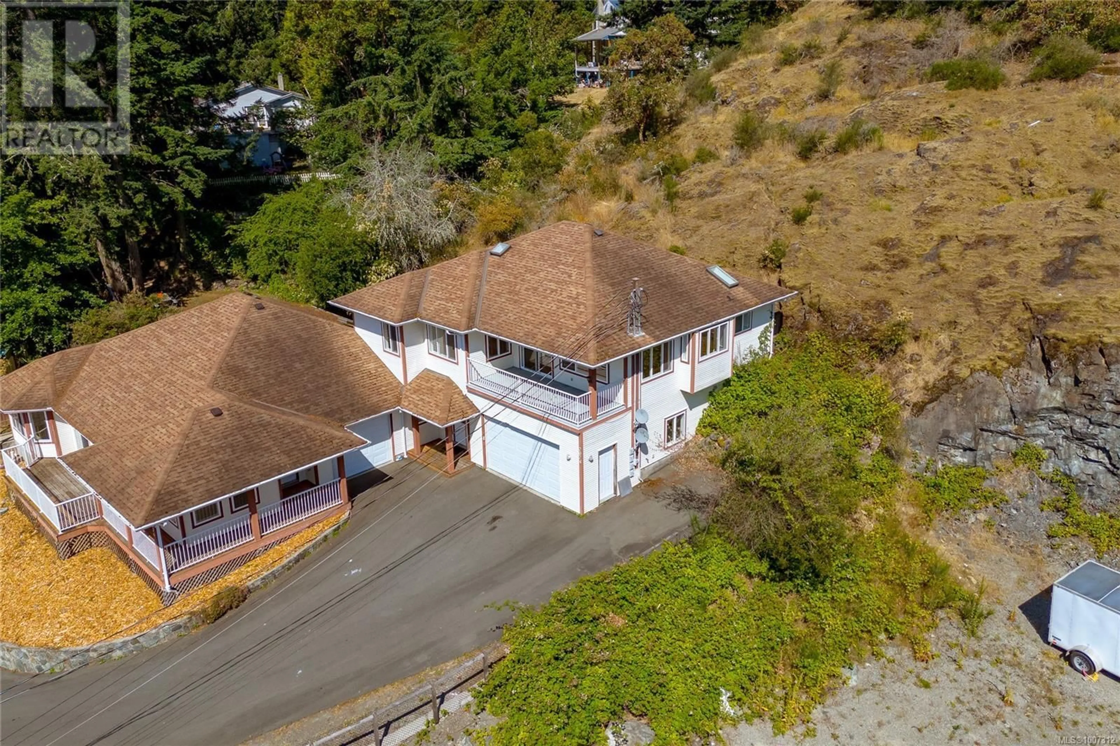 A pic from outside/outdoor area/front of a property/back of a property/a pic from drone, street for 7074 MAPLE PARK TERRACE, Sooke British Columbia V9Z0N2