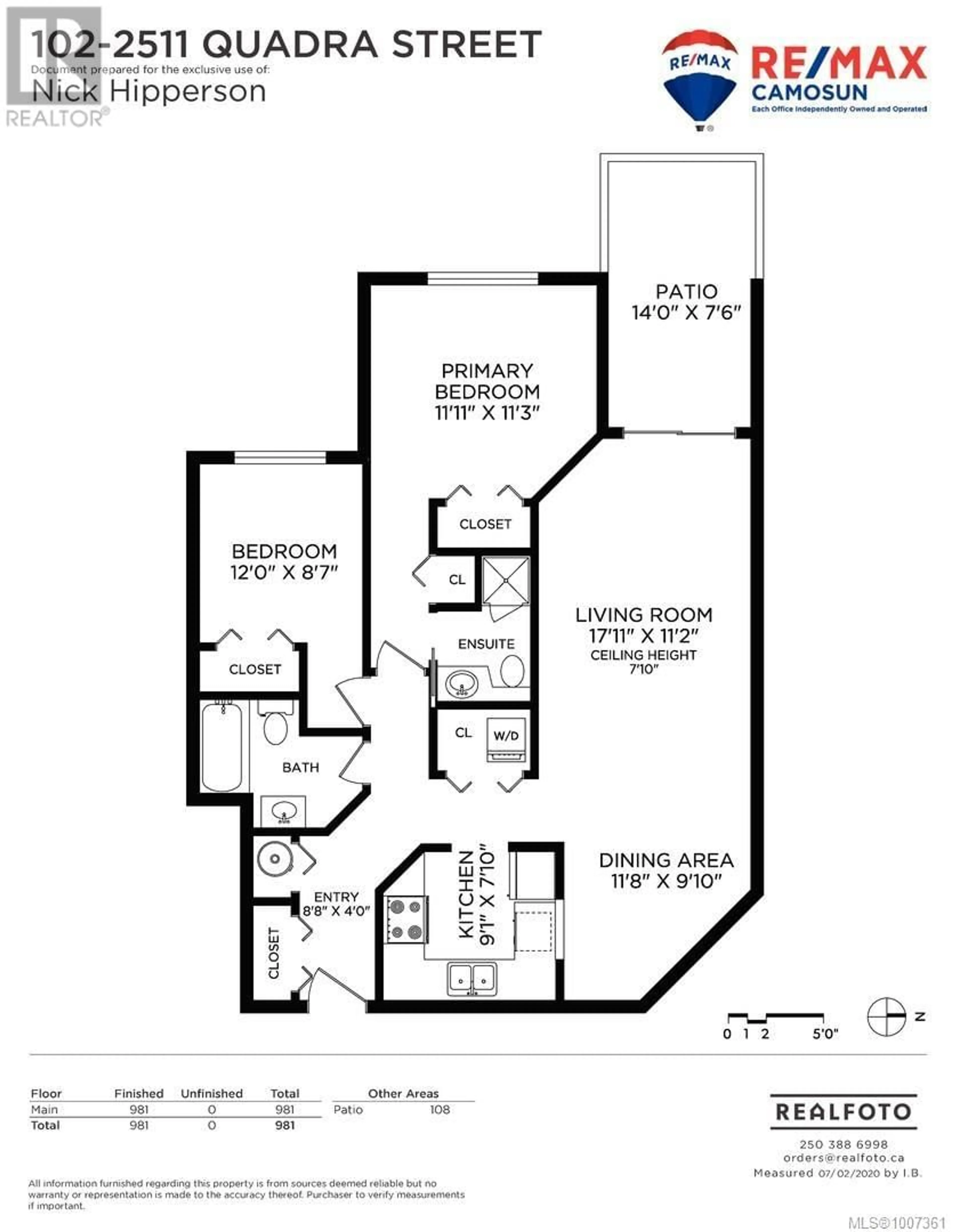 Floor plan for 102 - 2511 QUADRA STREET, Victoria British Columbia V8T4E1