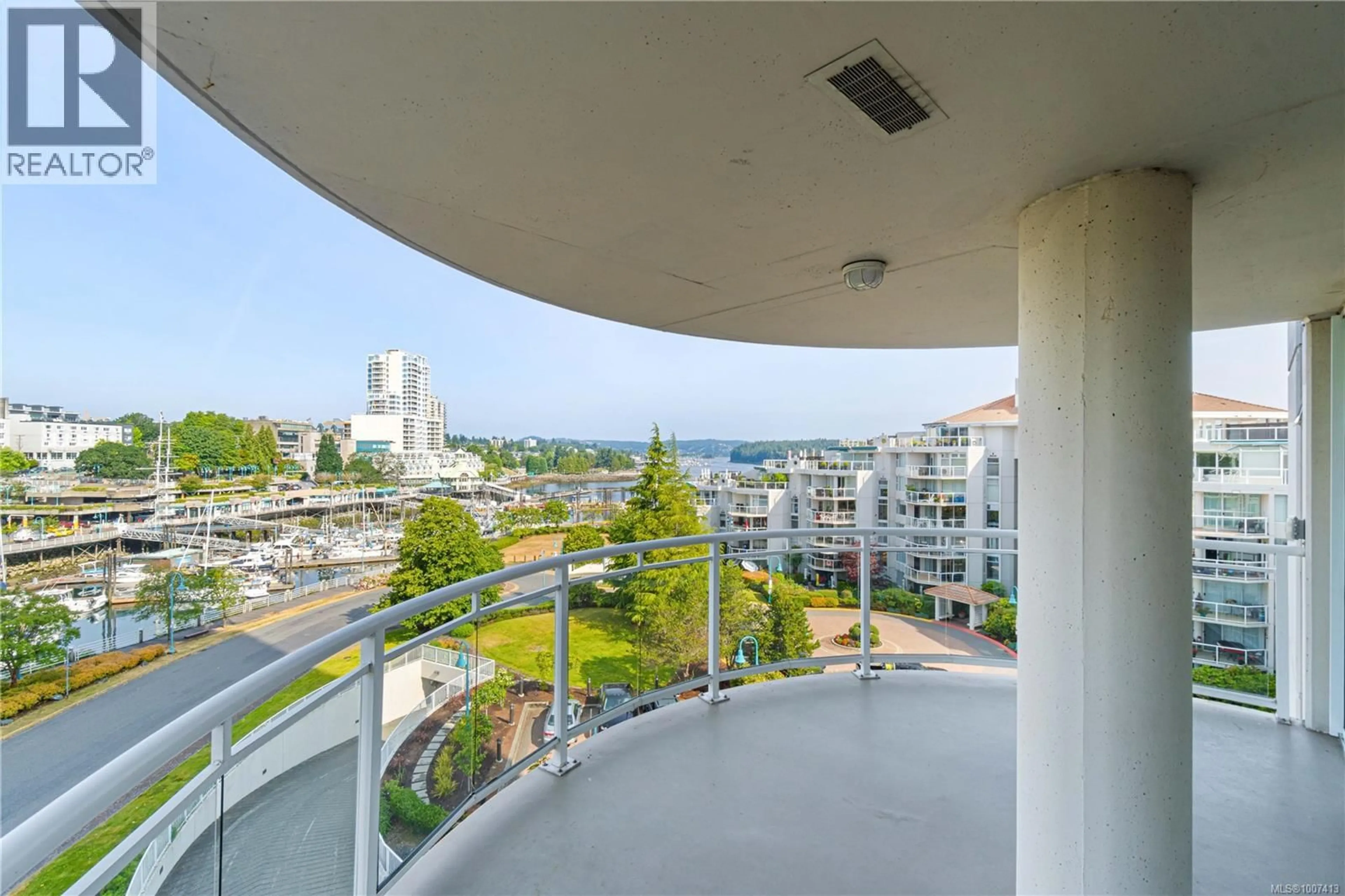 Balcony in the apartment, city buildings view from balcony for 604 - 154 PROMENADE DRIVE, Nanaimo British Columbia V9R6Y3